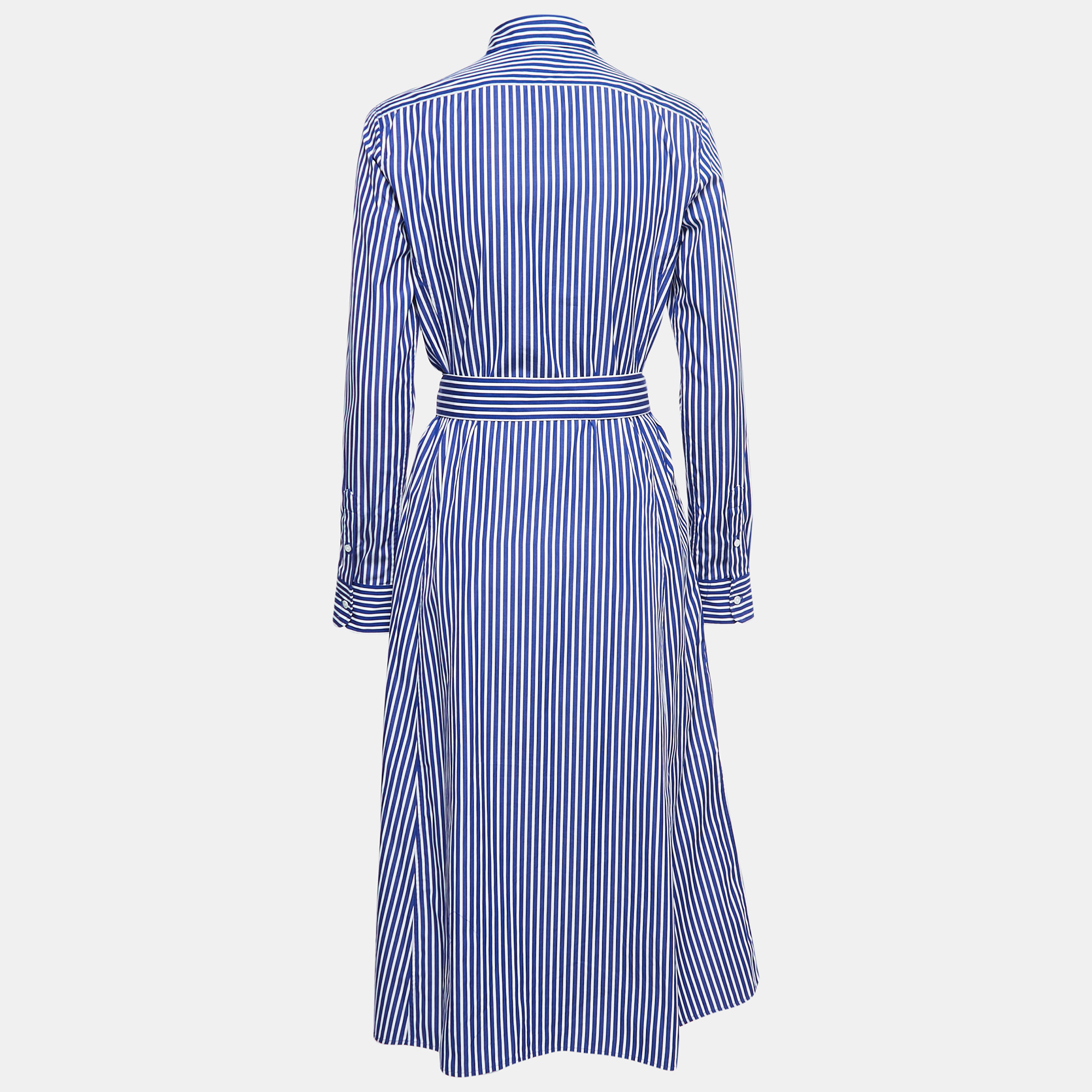 

Polo Ralph Lauren Blue Striped Cotton Poplin Belted Shirt Dress