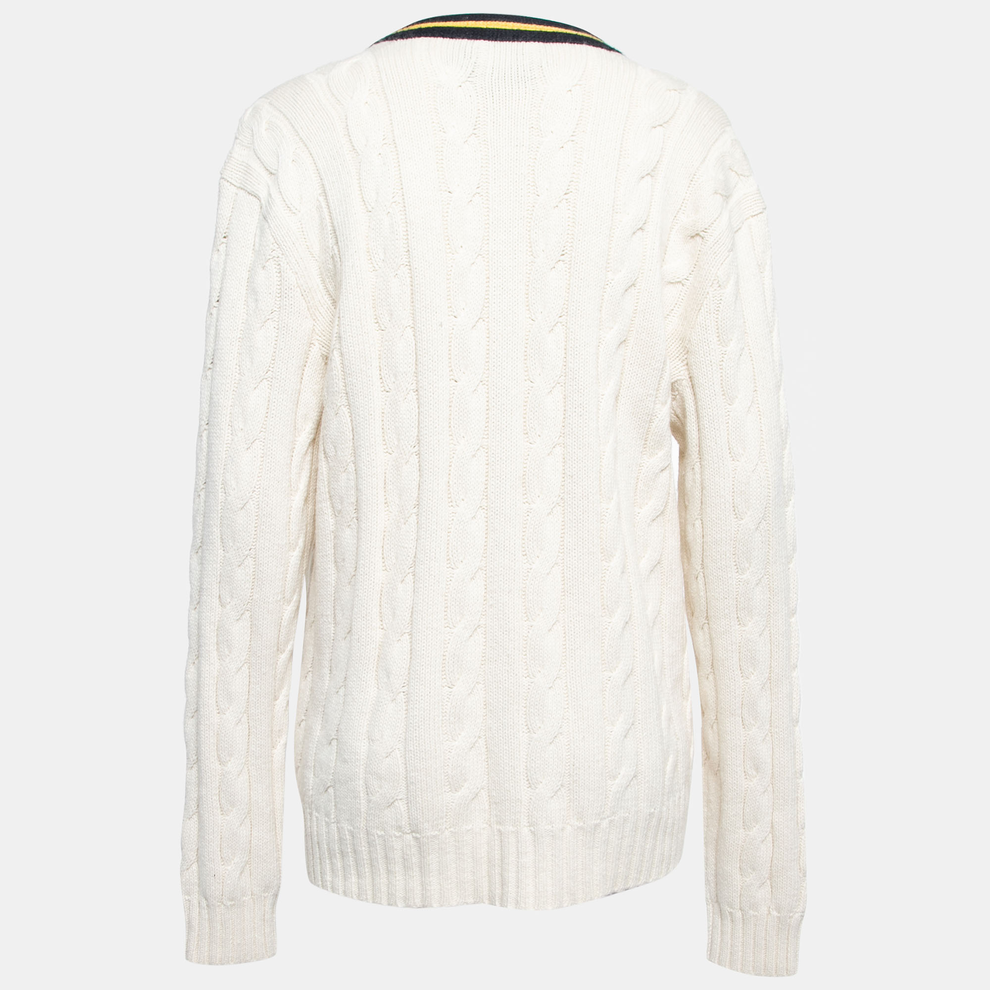 

Polo Ralph Lauren Off-White Cable Knit Button Front Cardigan