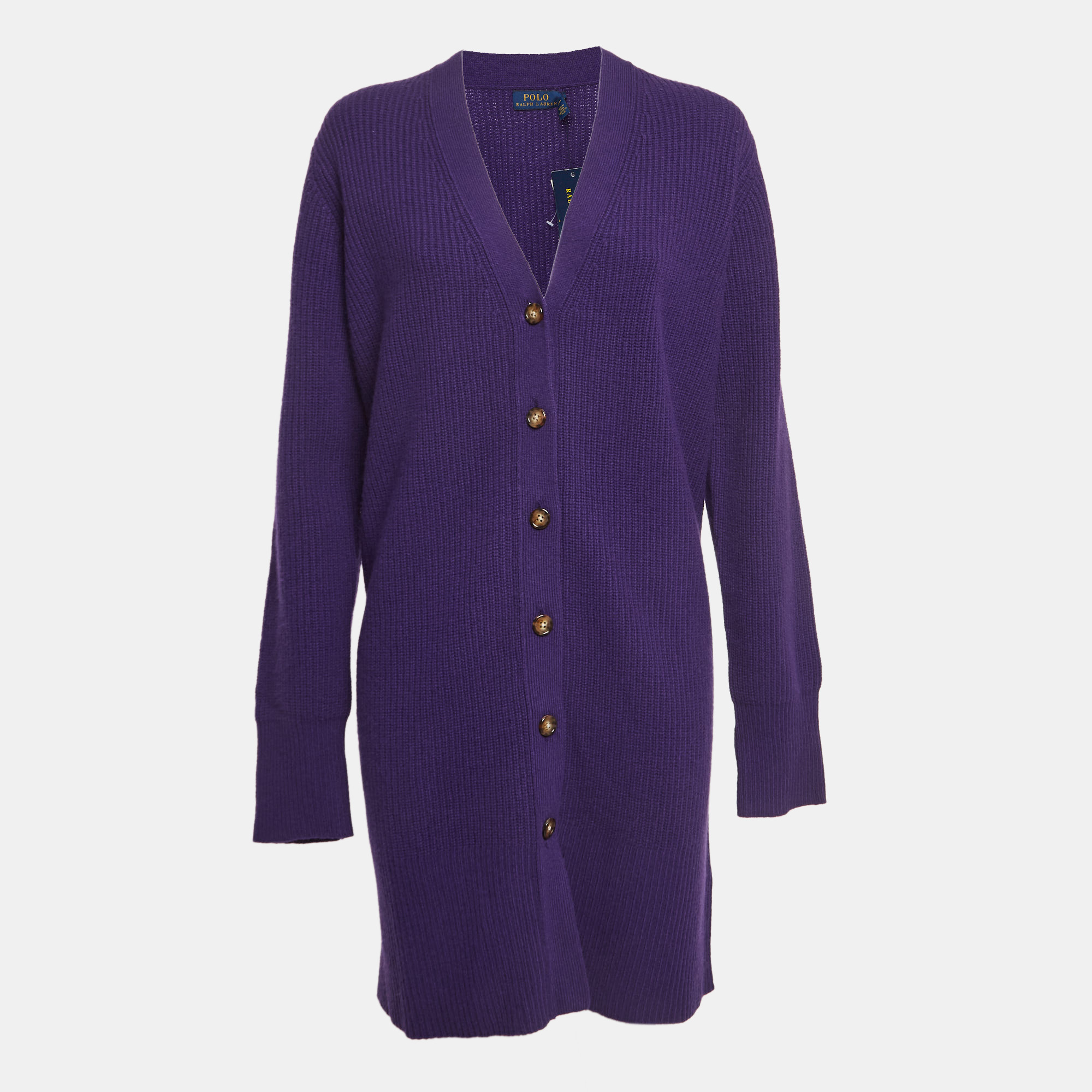 

Polo Ralph Lauren Purple Wool Rib Knit Buttoned Cardigan L