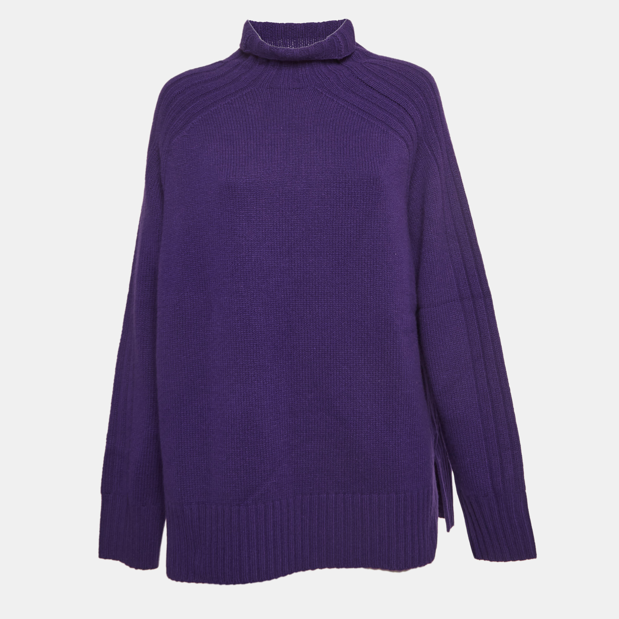Pre Owned Polo Ralph Lauren Purple Wool Rib Knit Turtleneck Sweater L