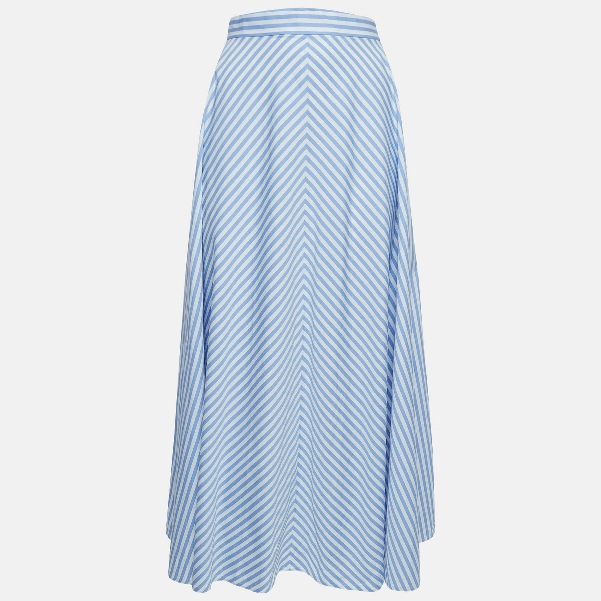 Pre-owned Polo Ralph Lauren Blue Striped Cotton Midi Skirt M