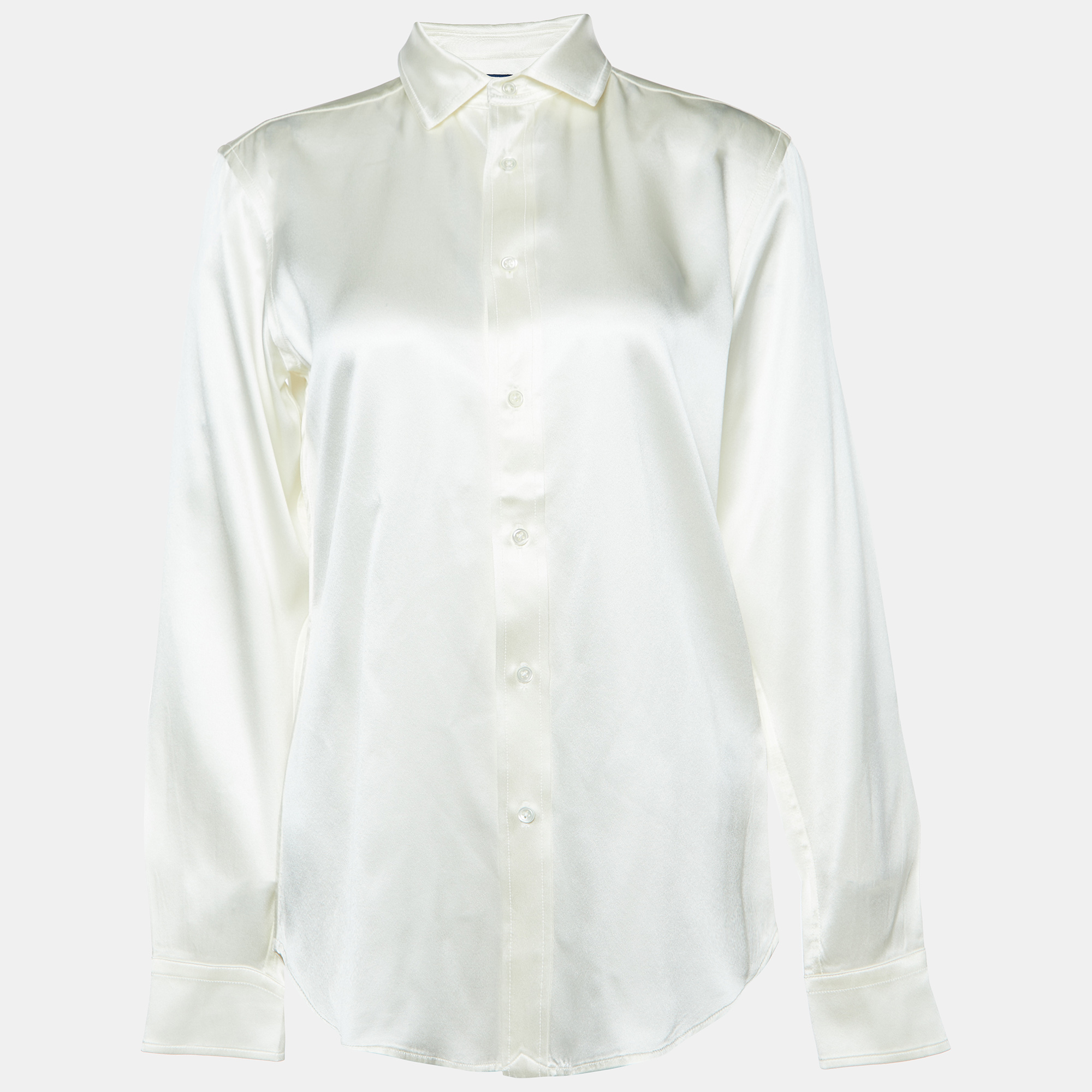 

Polo Ralph Lauren Cream Silk Satin Buttoned Up Shirt S