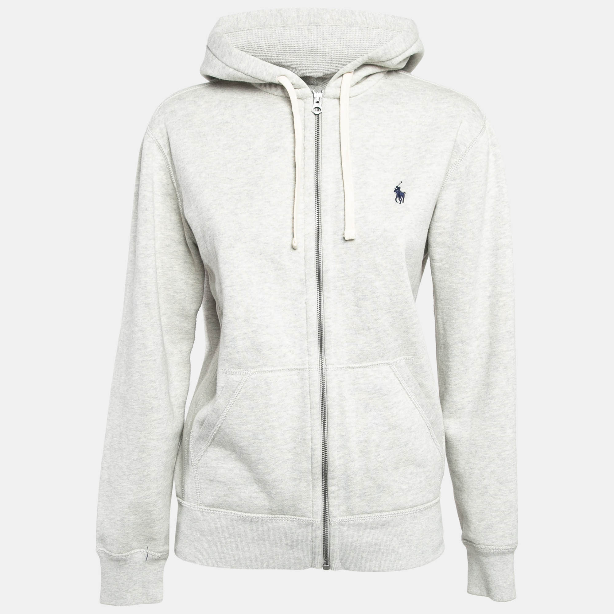 Pre-owned Polo Ralph Lauren Grey Cotton Knit Zip-up Hoodie S