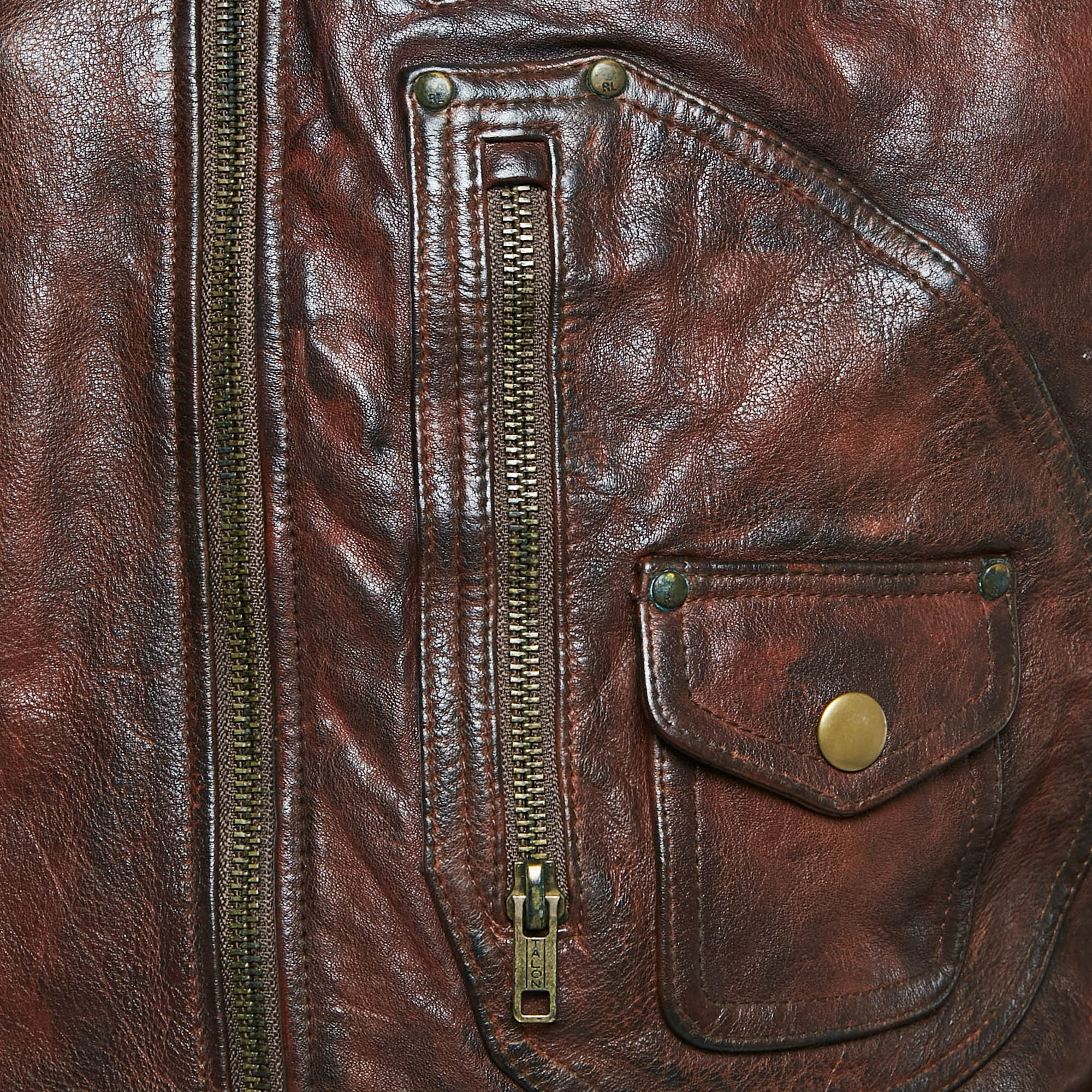 Polo Ralph Lauren Brown Leather Zip-Up Jacket XL 