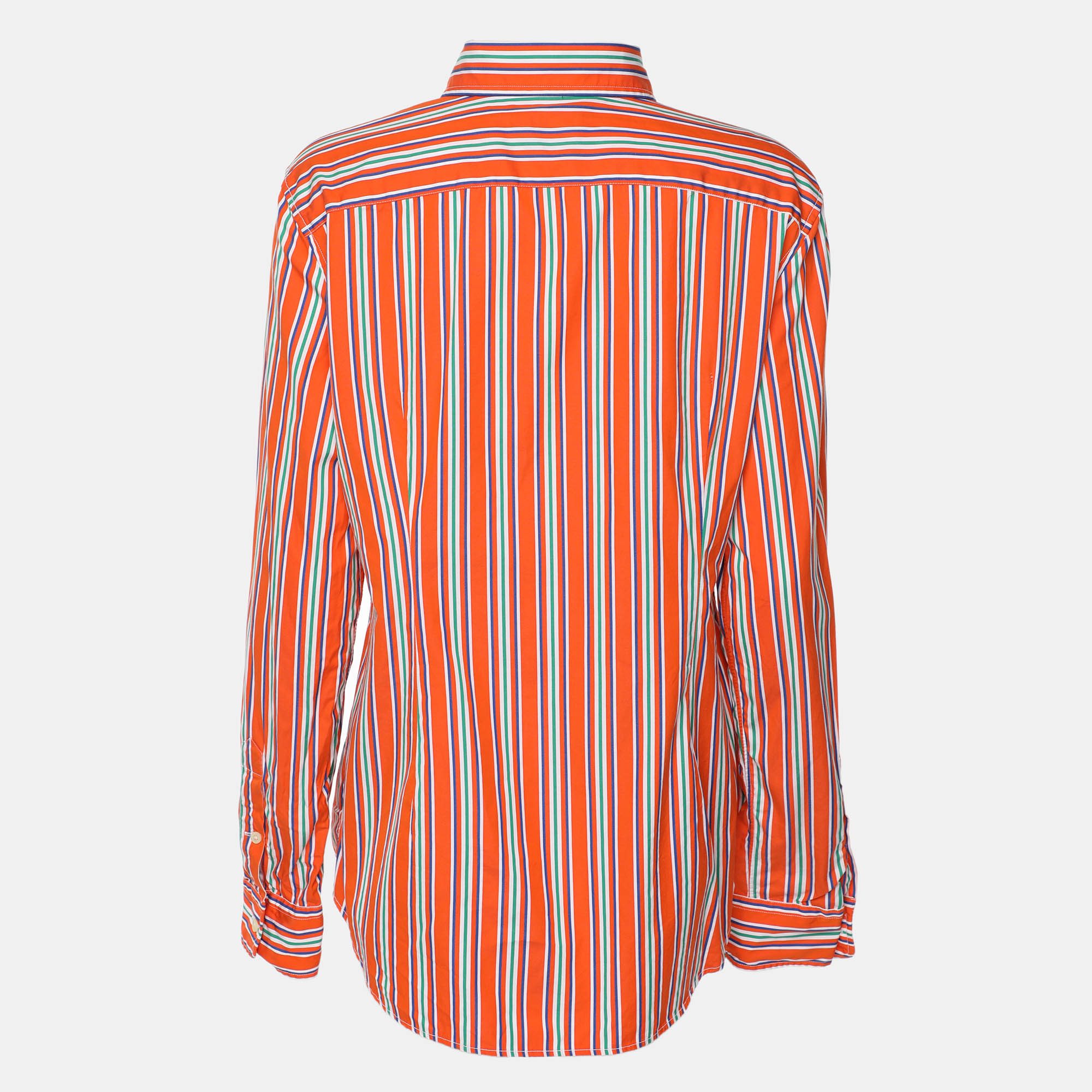 Polo Ralph Lauren Orange Stripe Cotton Long Sleeve Shirt L 