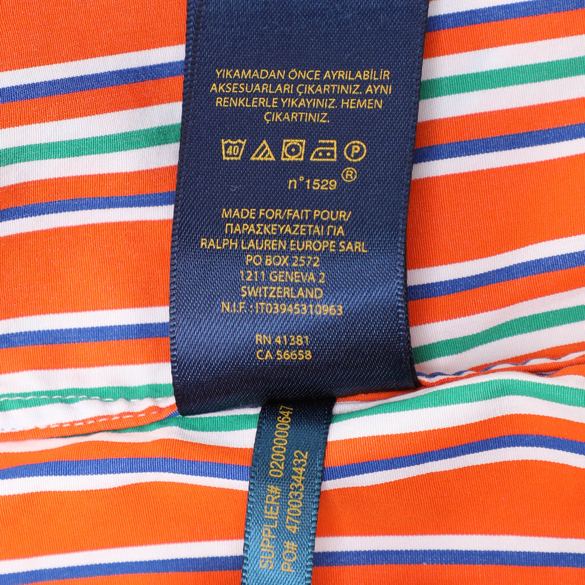 Polo Ralph Lauren Orange Stripe Cotton Long Sleeve Shirt L 