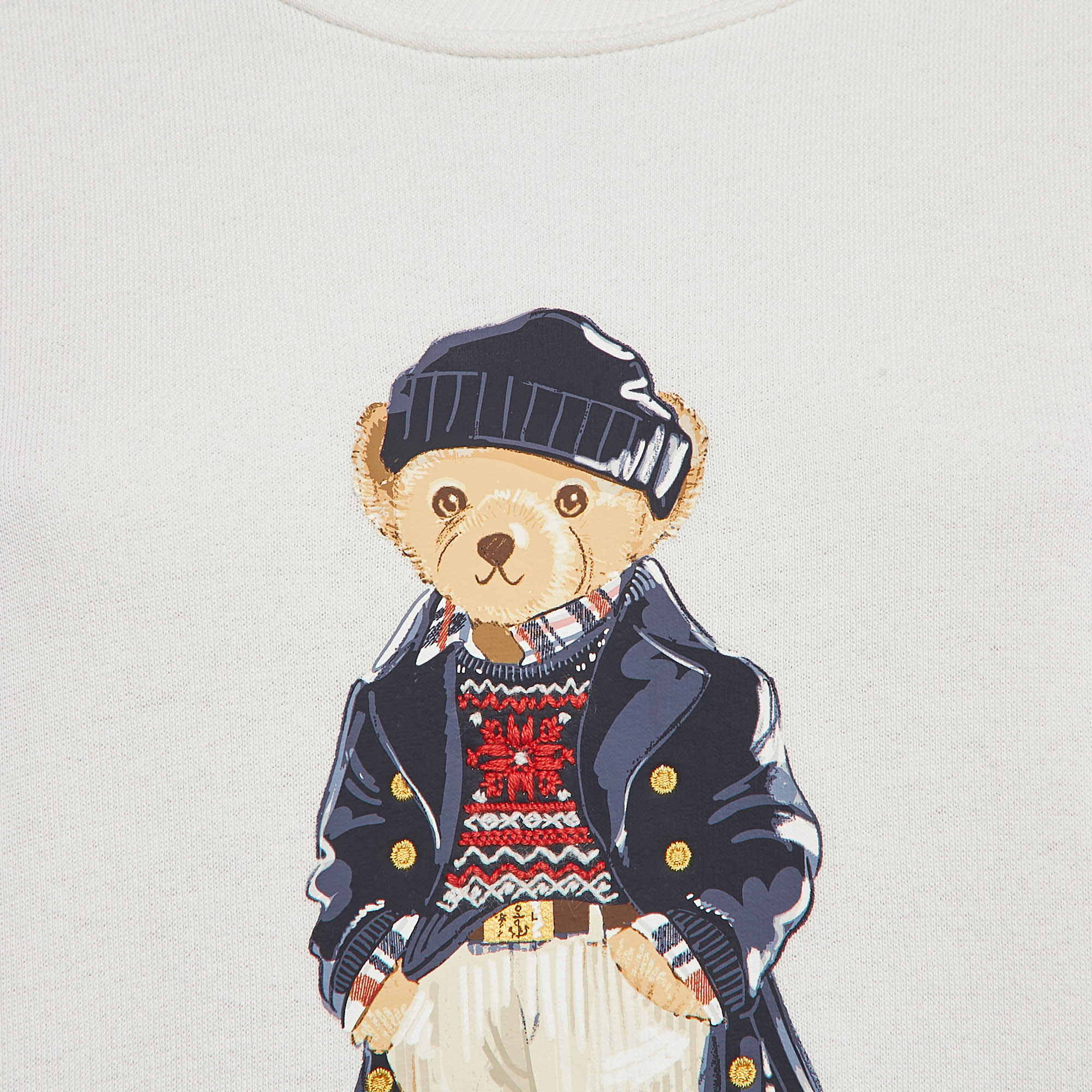 Polo Ralph Lauren White Polo Bear Print Cotton Sweatshirt XXL 
