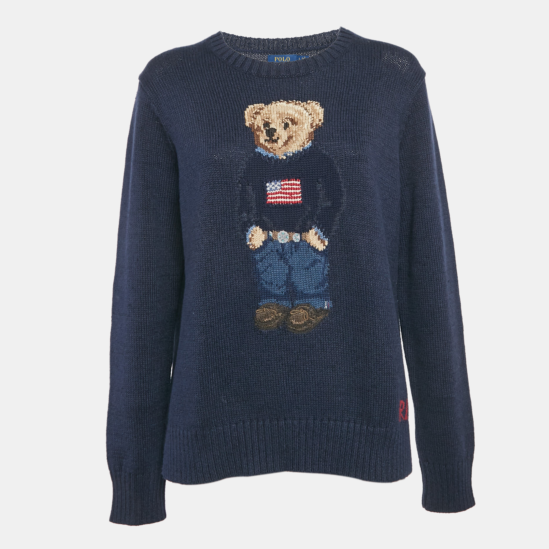 

Polo Ralph Lauren Blue Bear Intarsia Cotton Knit Sweater L