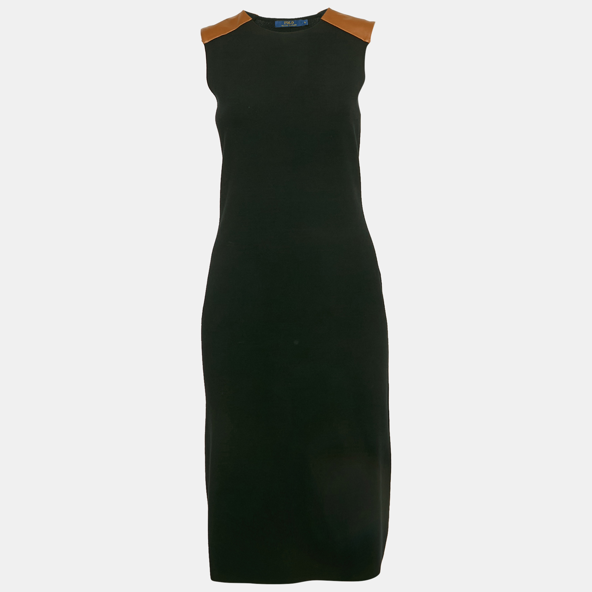 

Polo Ralph Lauren Black Leather Trim Stretch Knit Short Dress S