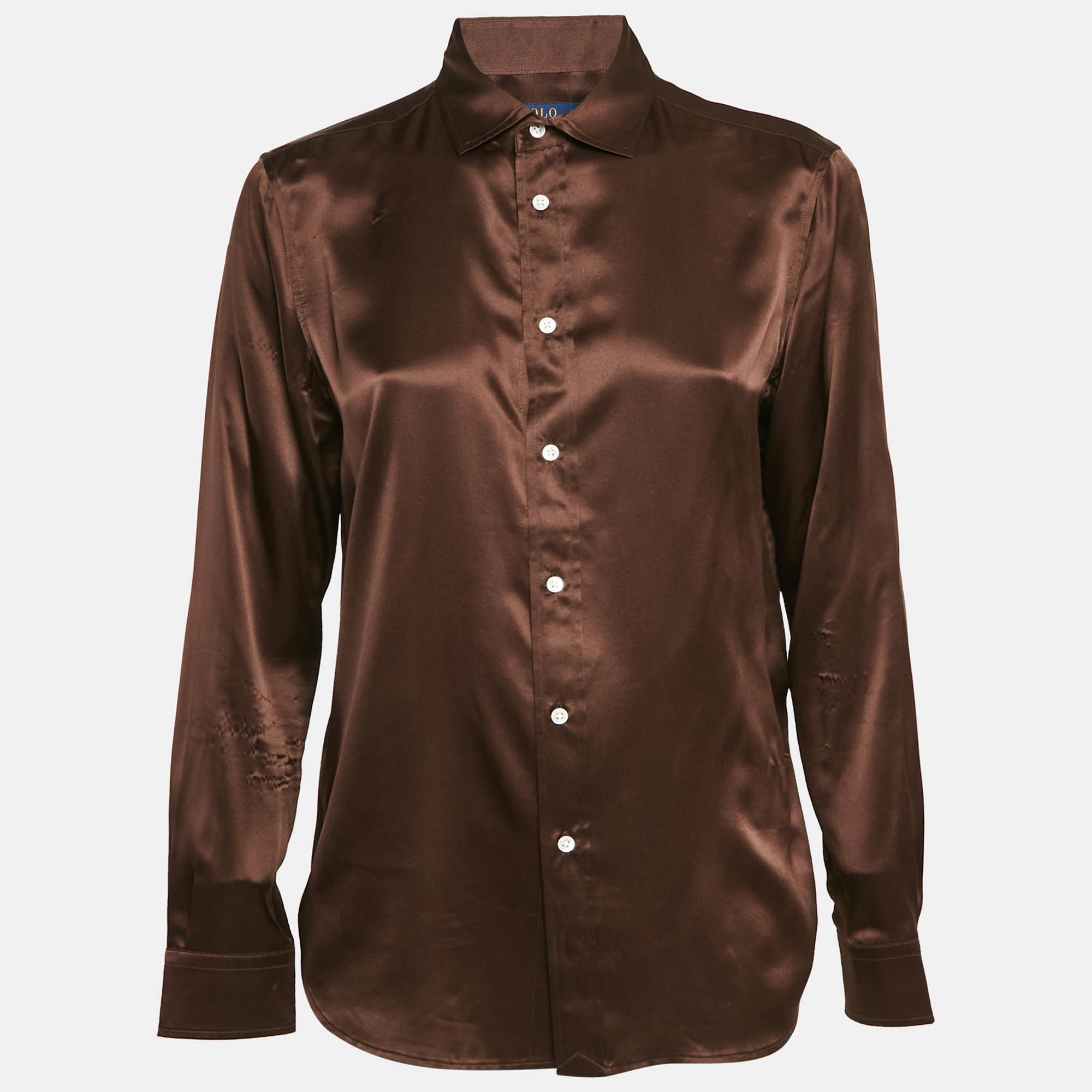 

Polo Ralph Lauren Brown Satin Silk Button Front Shirt M