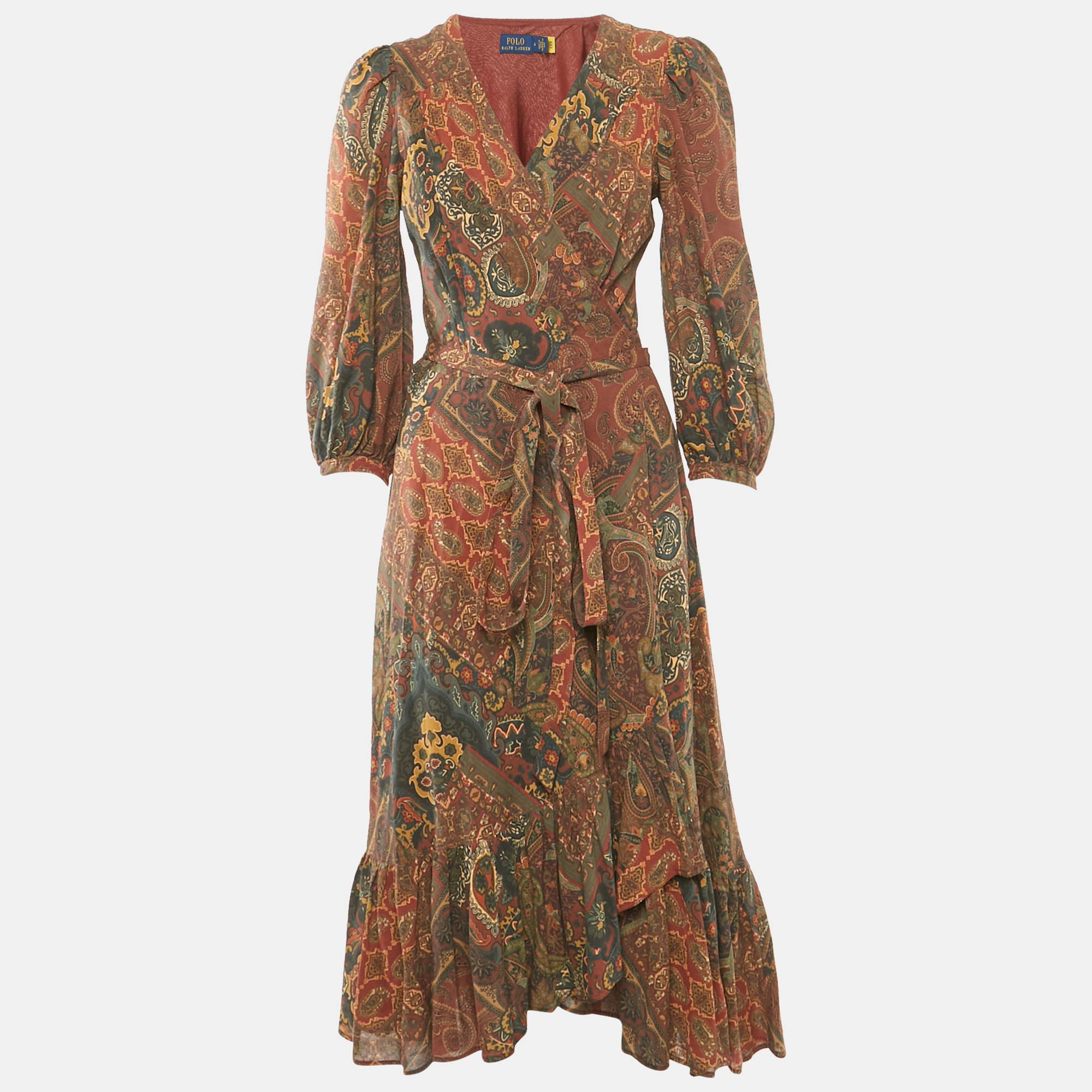 

Polo Ralph Lauren Multicolor Printed Cotton Flounce Midi Wrap Dress M
