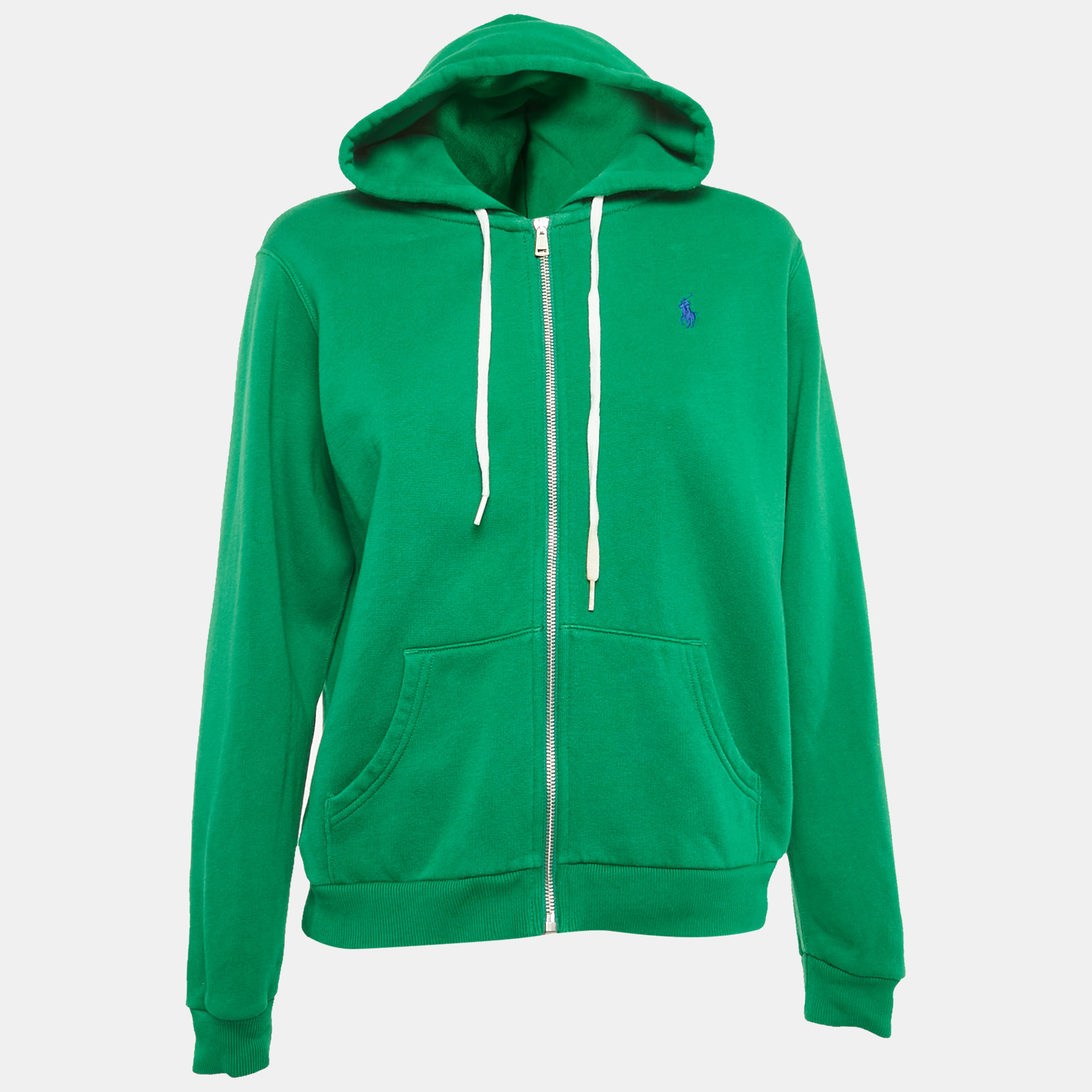 Pre-owned Polo Ralph Lauren Green Logo Embroidery Cotton Zip-up Hooded Sweatshirt M