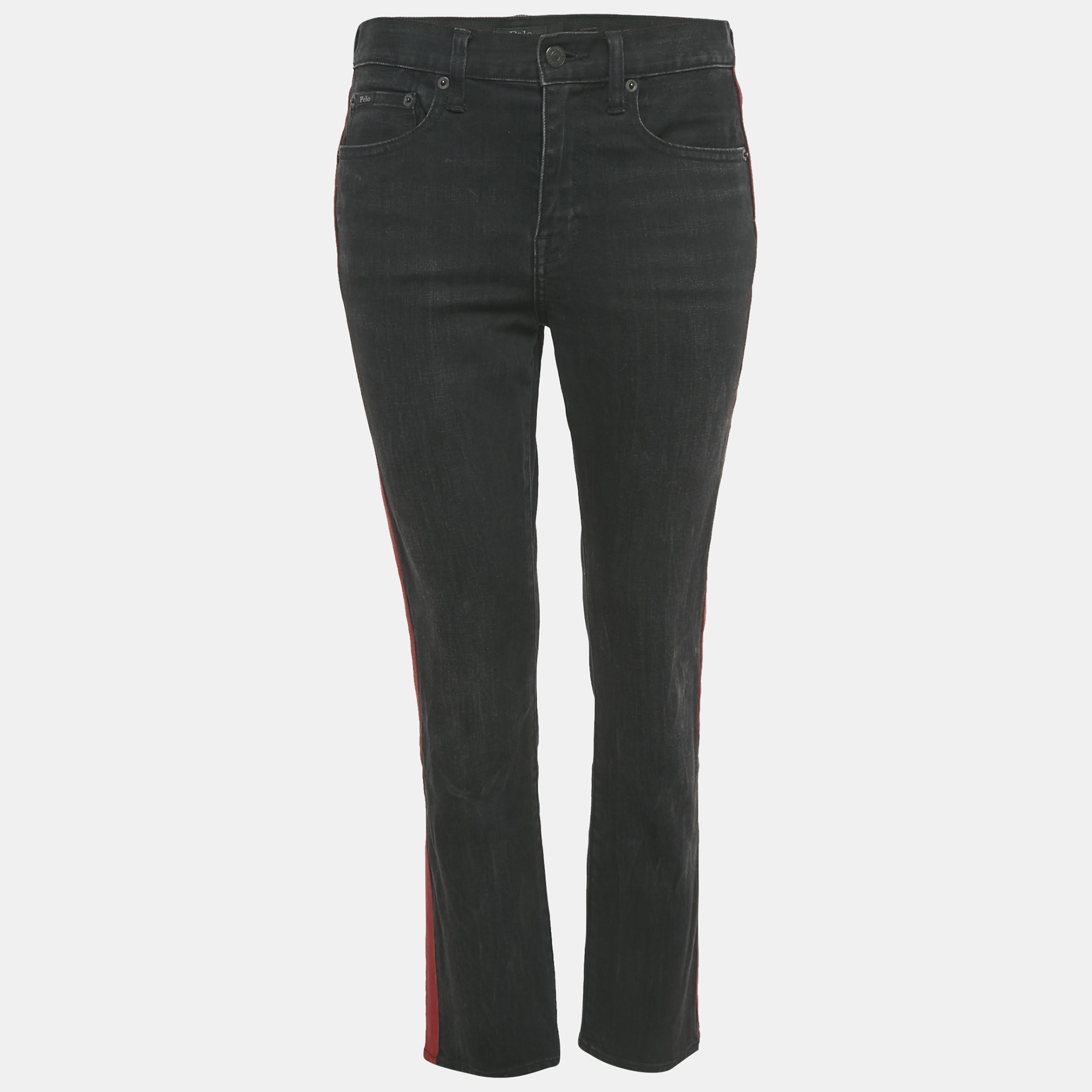 

Polo Ralph Lauren Black/Red Side Stripe Denim Jeans M Waist 30"