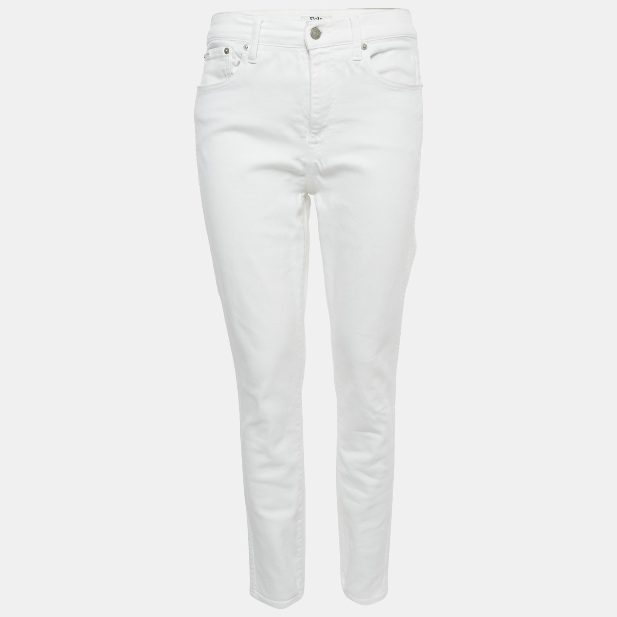 

Polo Ralph Lauren White Embroidered Denim Tompkins Skinny Jeans M Waist 29"
