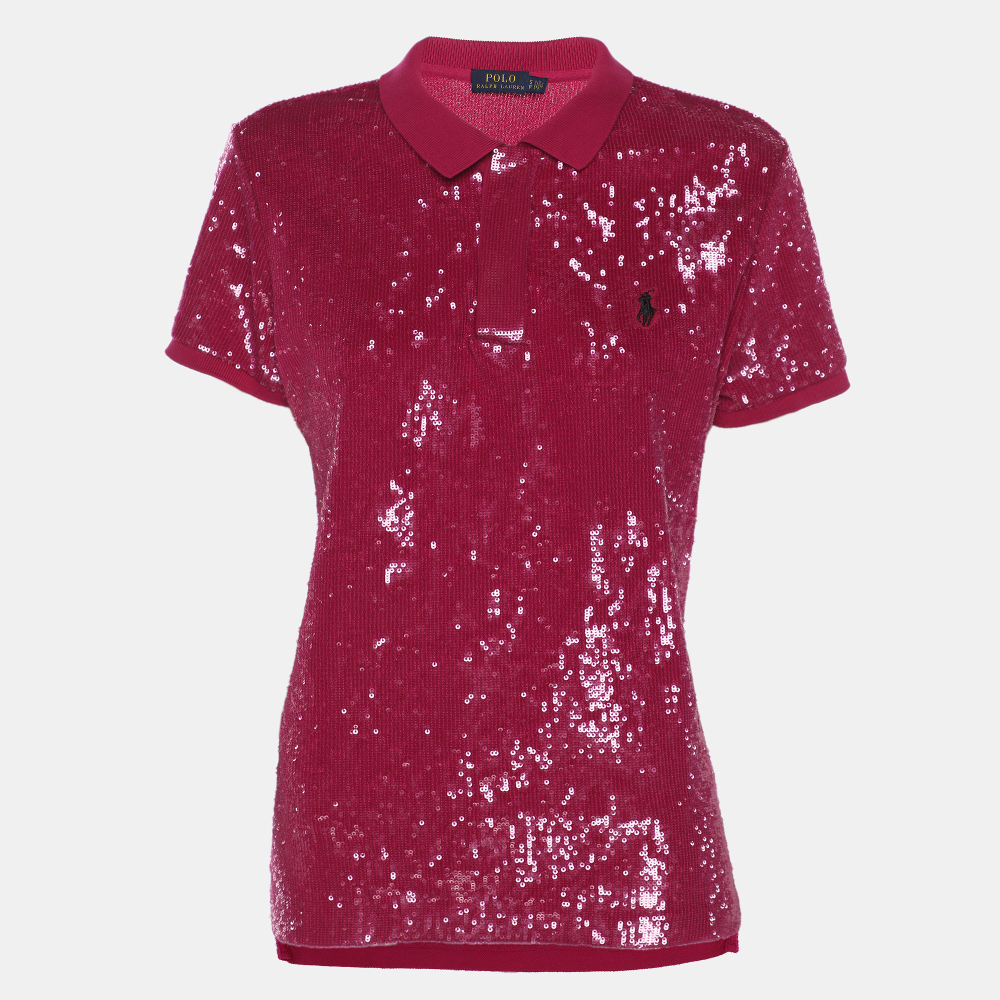 

Polo Ralph Lauren Pink Sequined Cotton Polo Shirt S