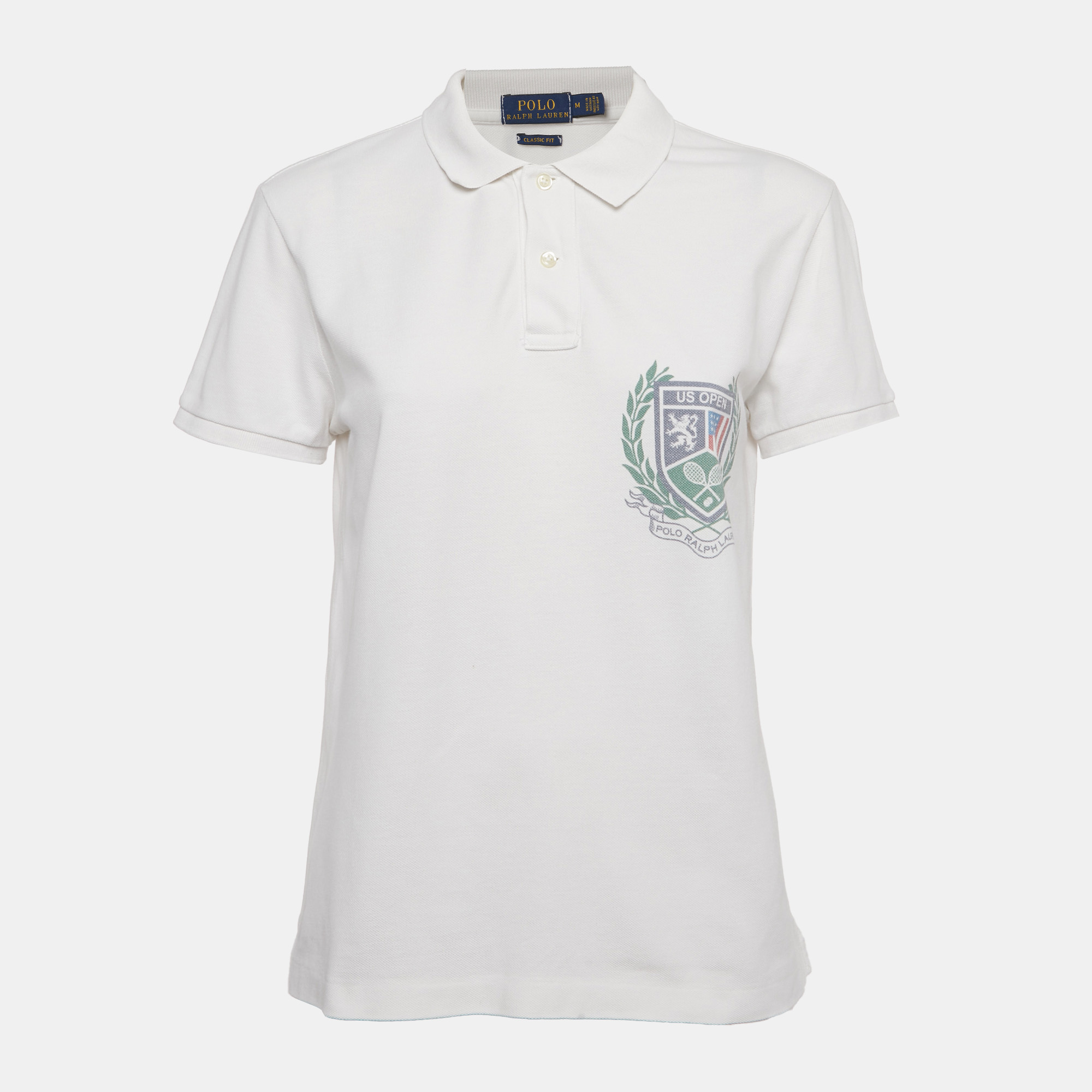 Pre-owned Polo Ralph Lauren White Logo Print Cotton Classic Fit Polo T-shirt M