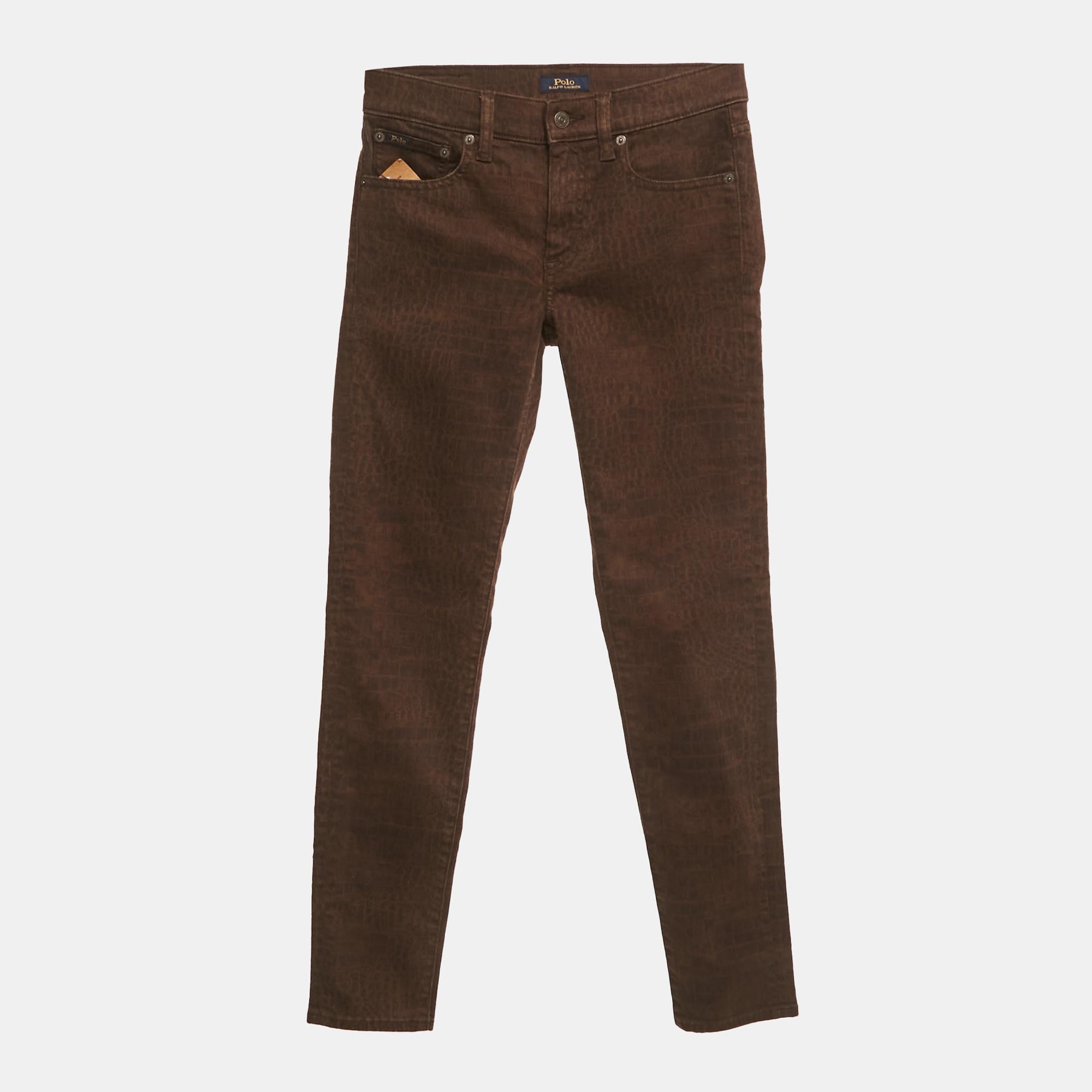 

Polo Ralph Lauren Brown Animal Print Denim Tompkins Skinny Jeans S Waist 26"