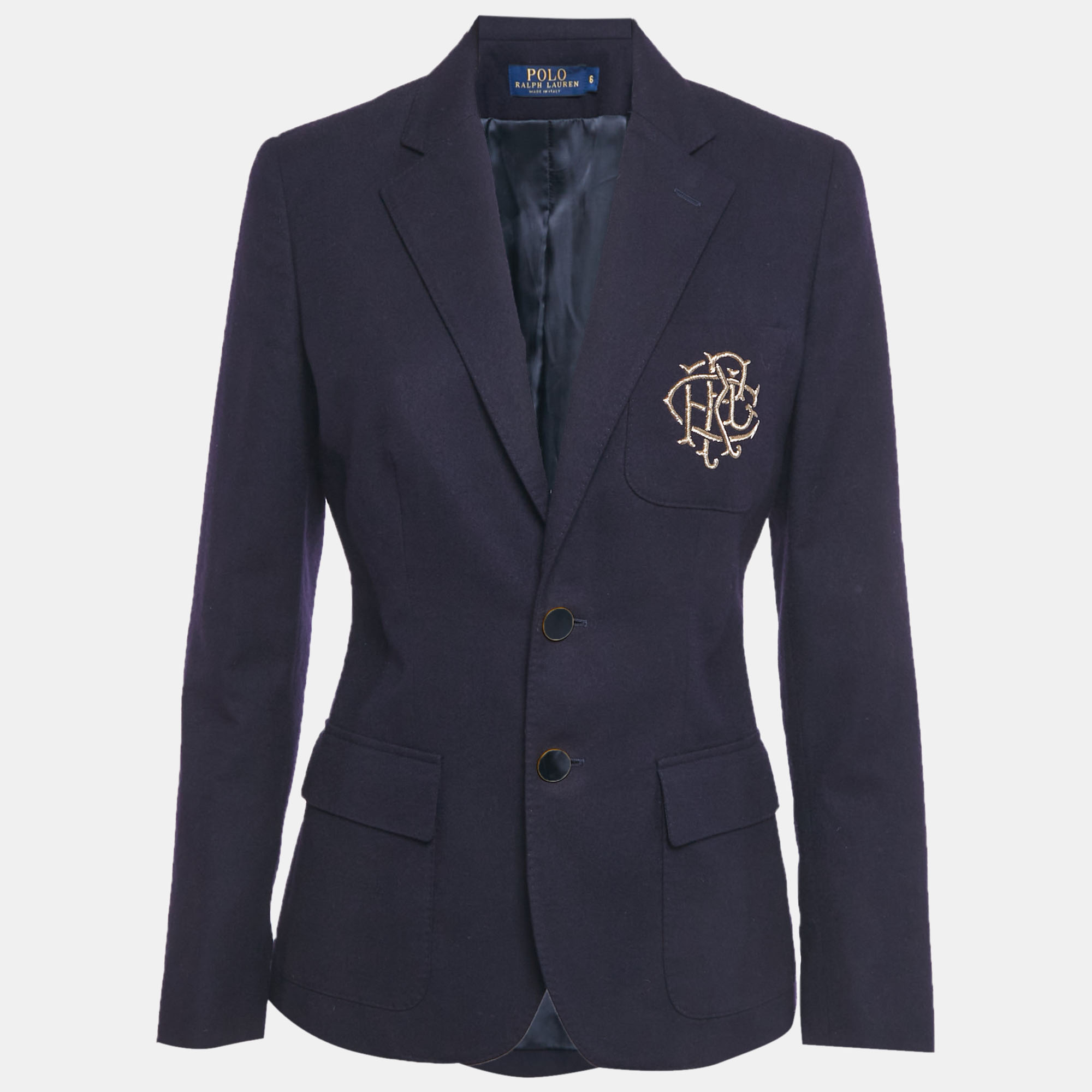 

Polo Ralph Lauren Navy Blue Embroidered Wool Single Breasted Blazer M