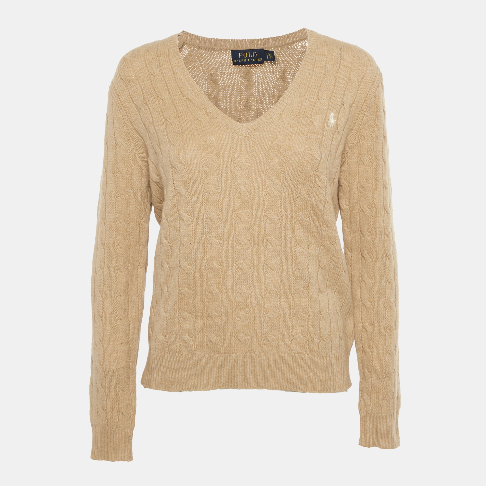 

Polo Ralph Lauren Brown Cable Knit V-Neck Sweater L