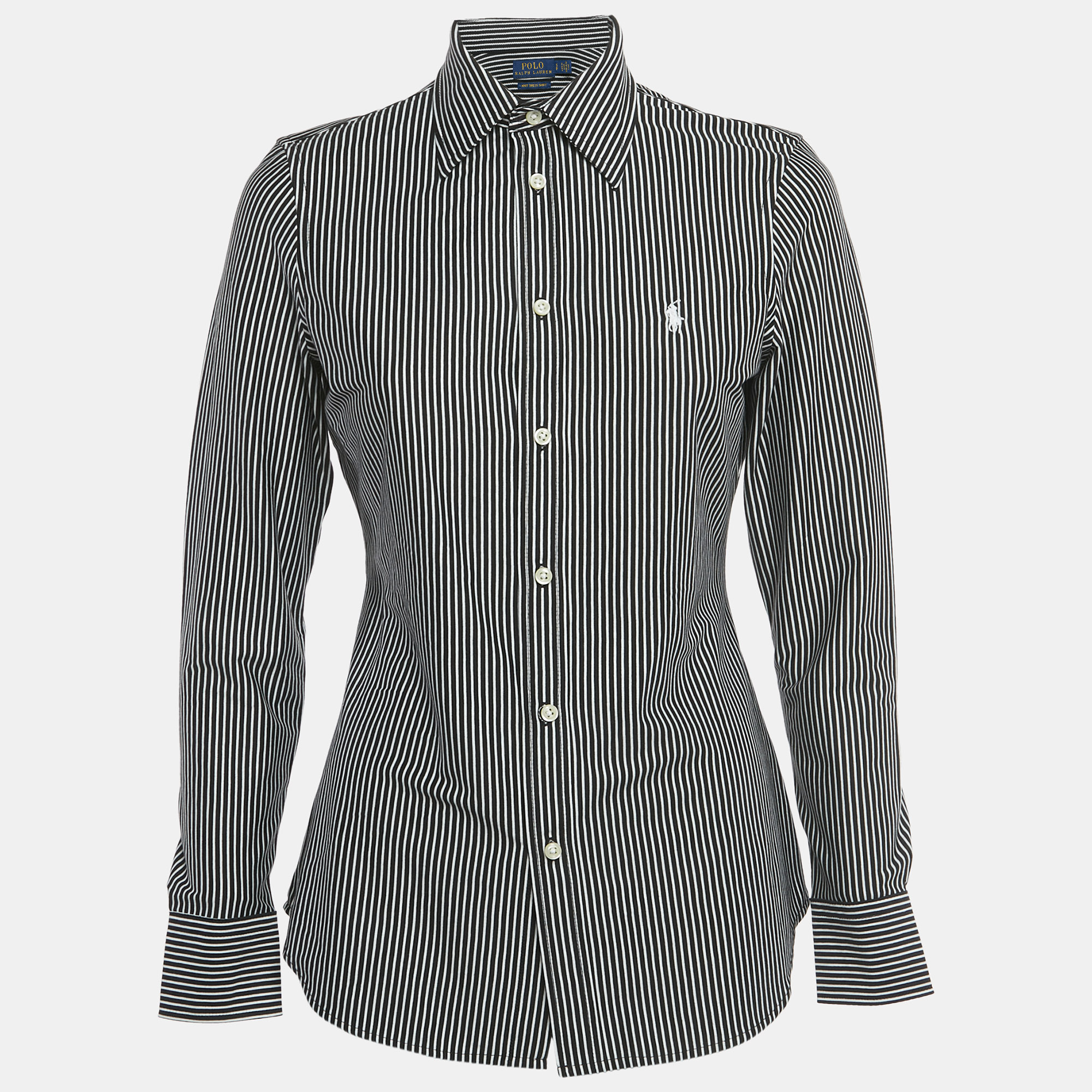 Pre-owned Polo Ralph Lauren Black/white Striped Knit Shirt S