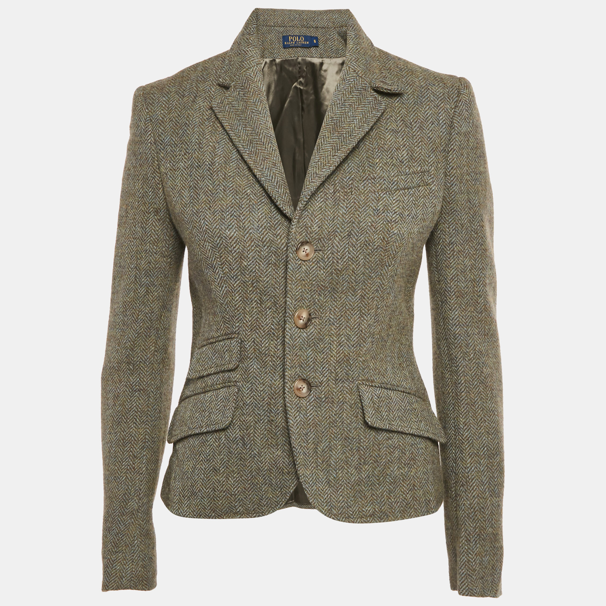 Pre-owned Polo Ralph Lauren Green Patterned Wool Single Breasted Blazer M