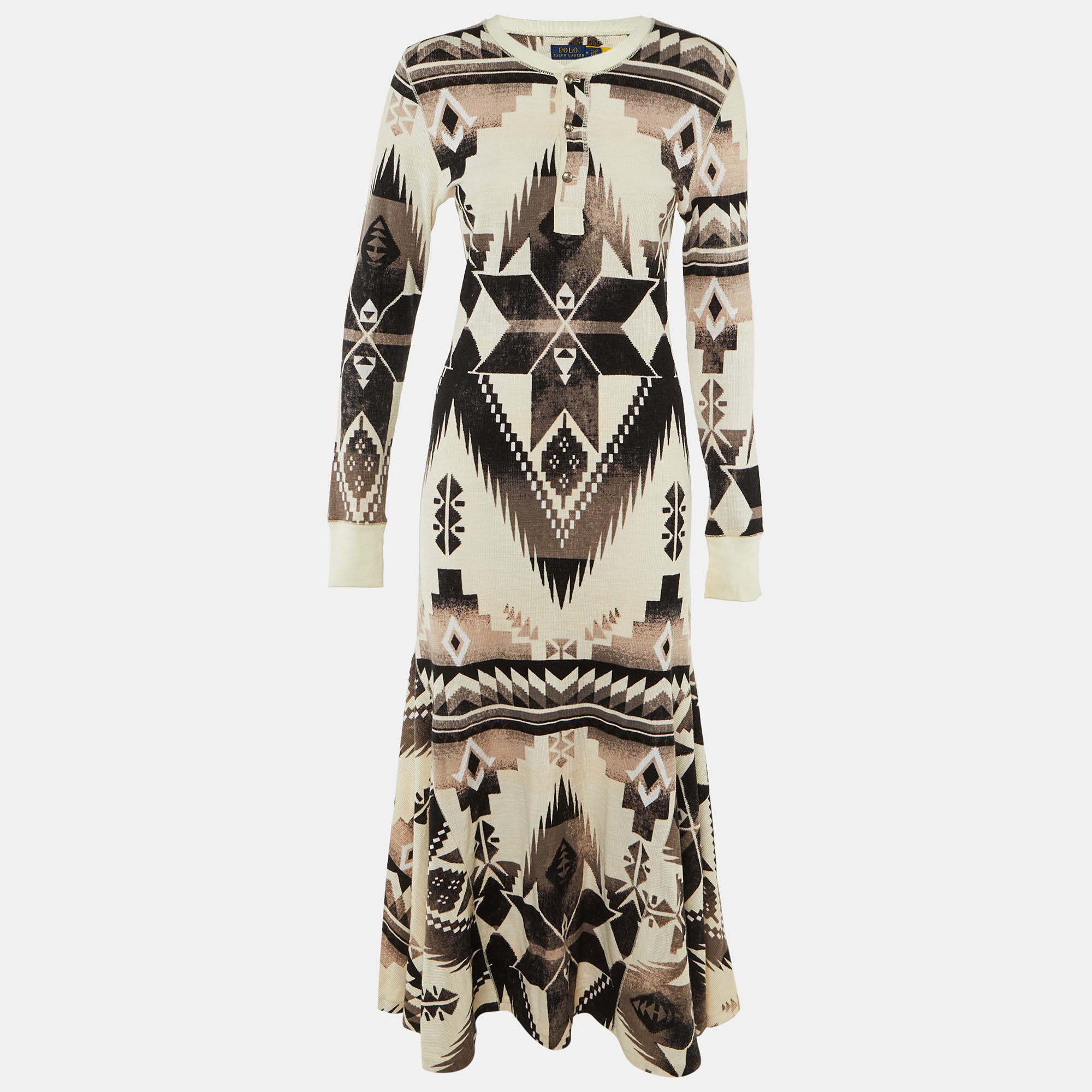 

Polo Ralph Lauren Cream Aztec Print Knit Maxi Dress M