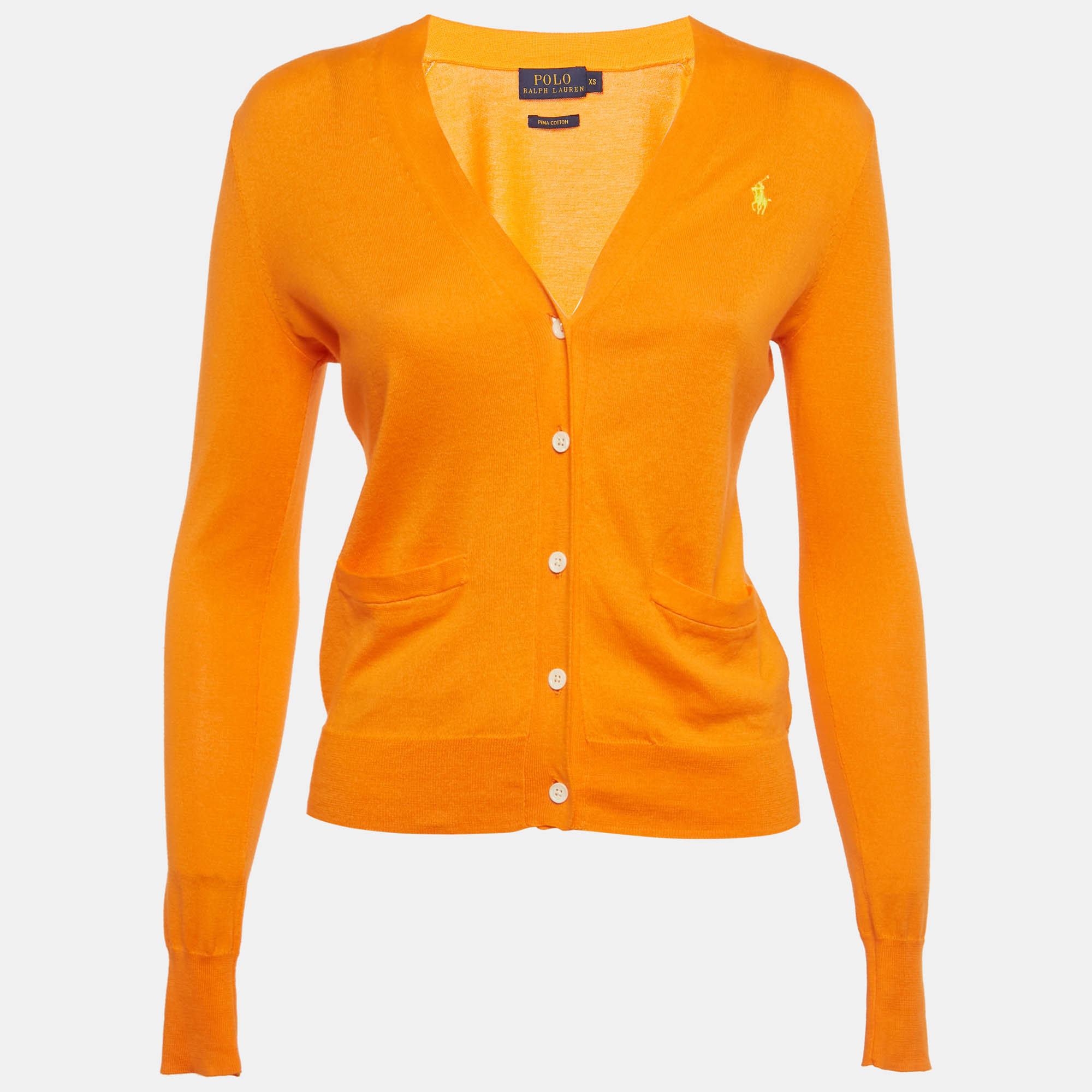 Pre-owned Polo Ralph Lauren Orange Cotton Knit Cardigan Xs