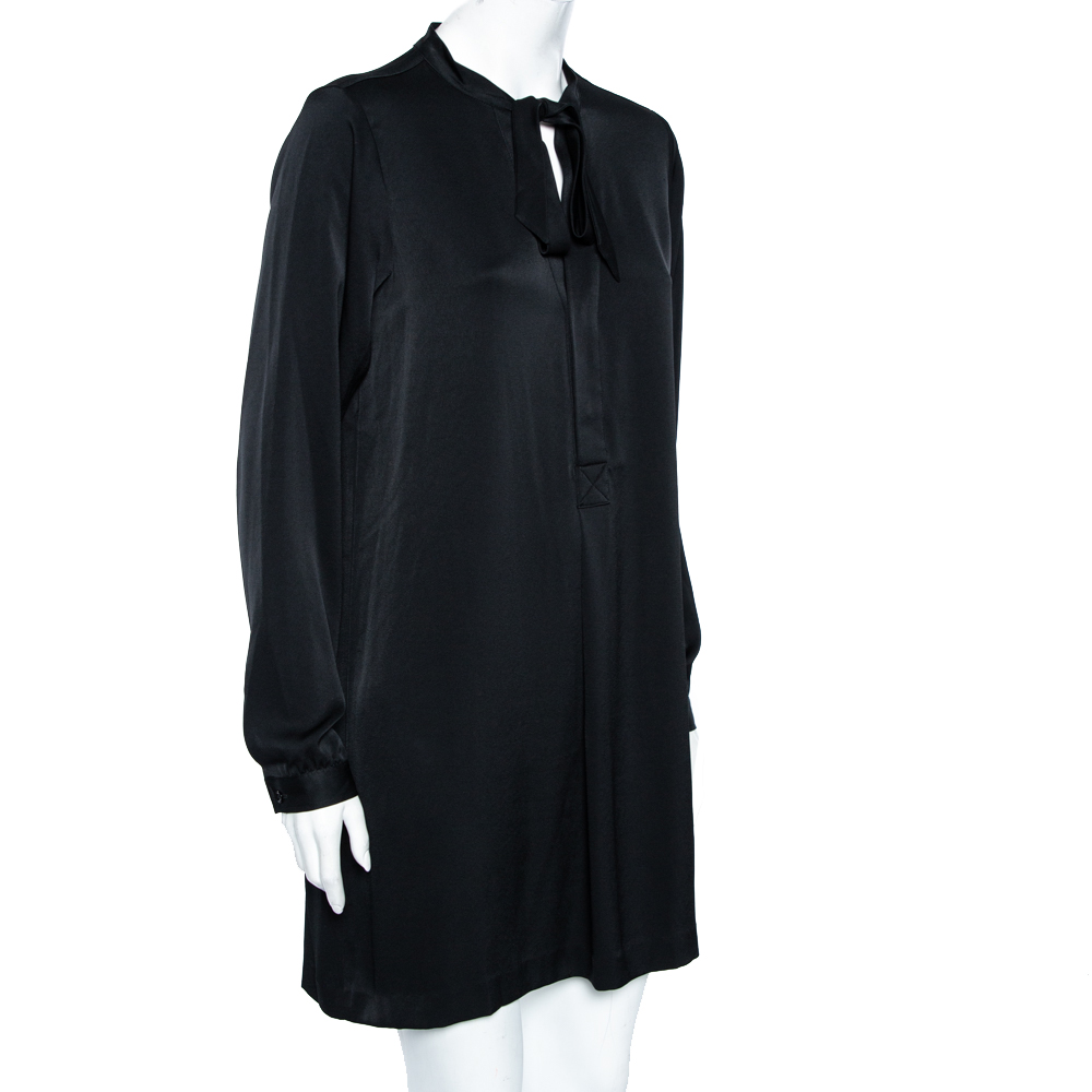 

Polo Ralph Lauren Black Satin Neck Tie Detailed Shift Dress