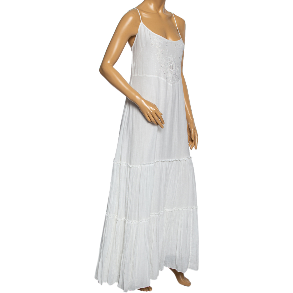 

Polo Ralph Lauren White Cotton Embroidered Detail Sleeveless Maxi Dress