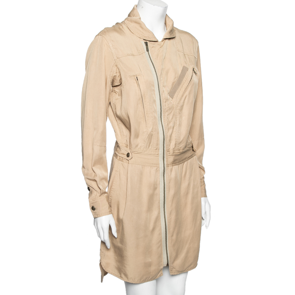 

Polo Ralph Lauren Beige Lyocell Zip Front Mini Dress