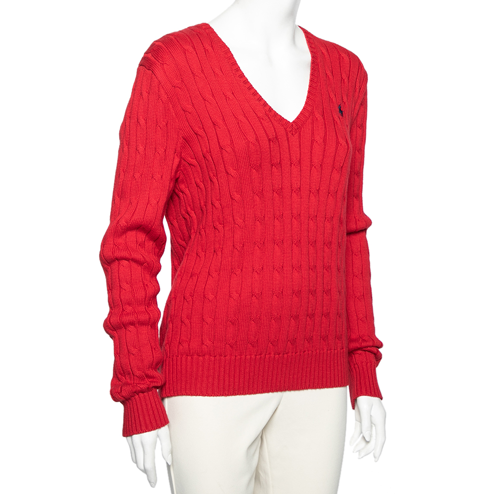 

Polo Ralph Lauren Dark Red Cotton V-neck Kimberly Sweater