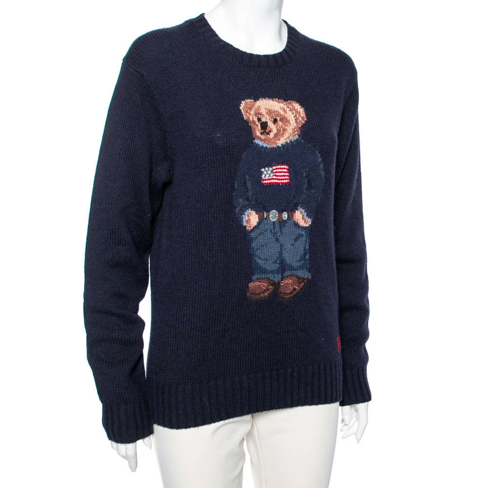 

Polo Ralph Lauren Navy Blue Teddy Bear Wool Knit Sweater