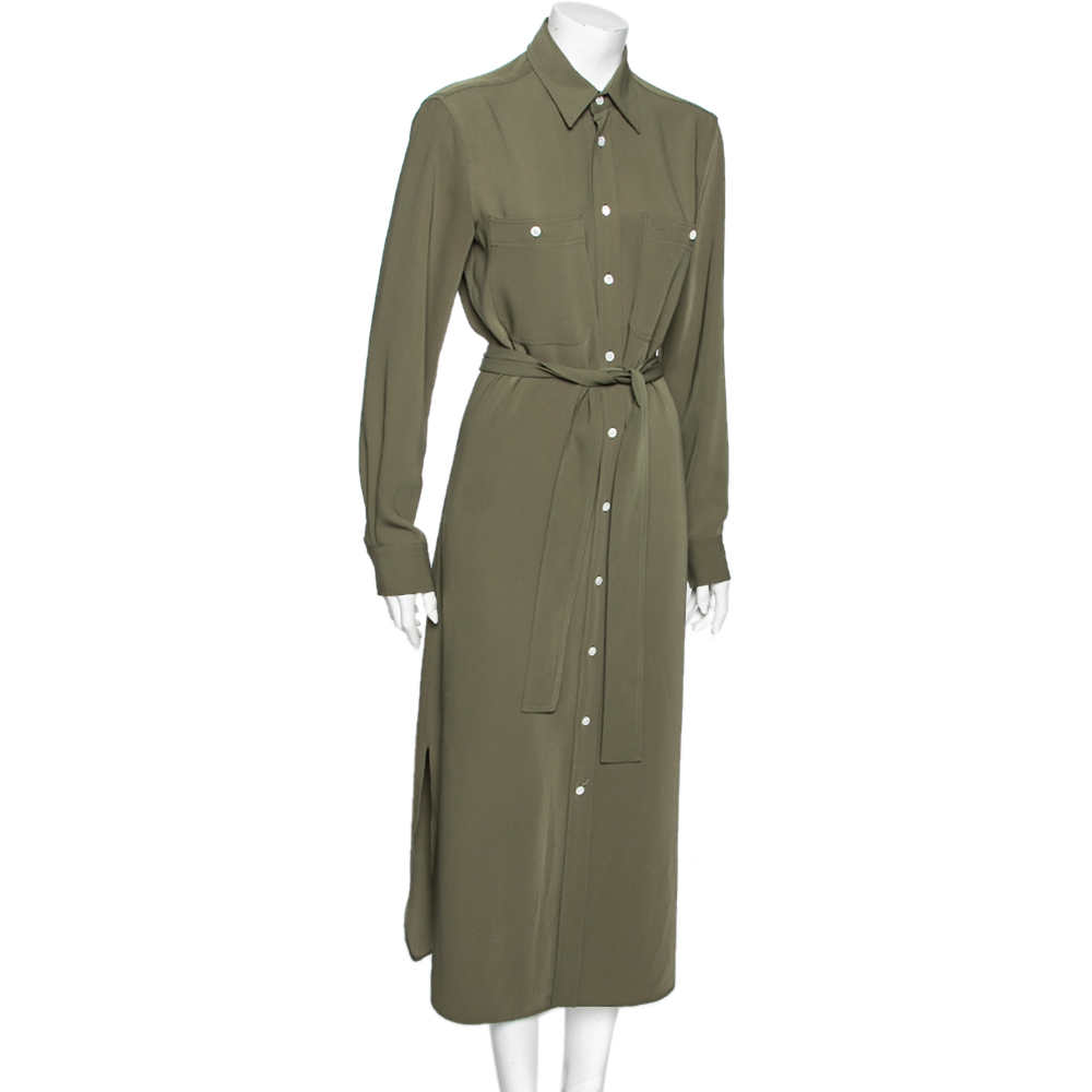 

Polo Ralph Lauren Olive Green Crepe Belted Shirt Dress