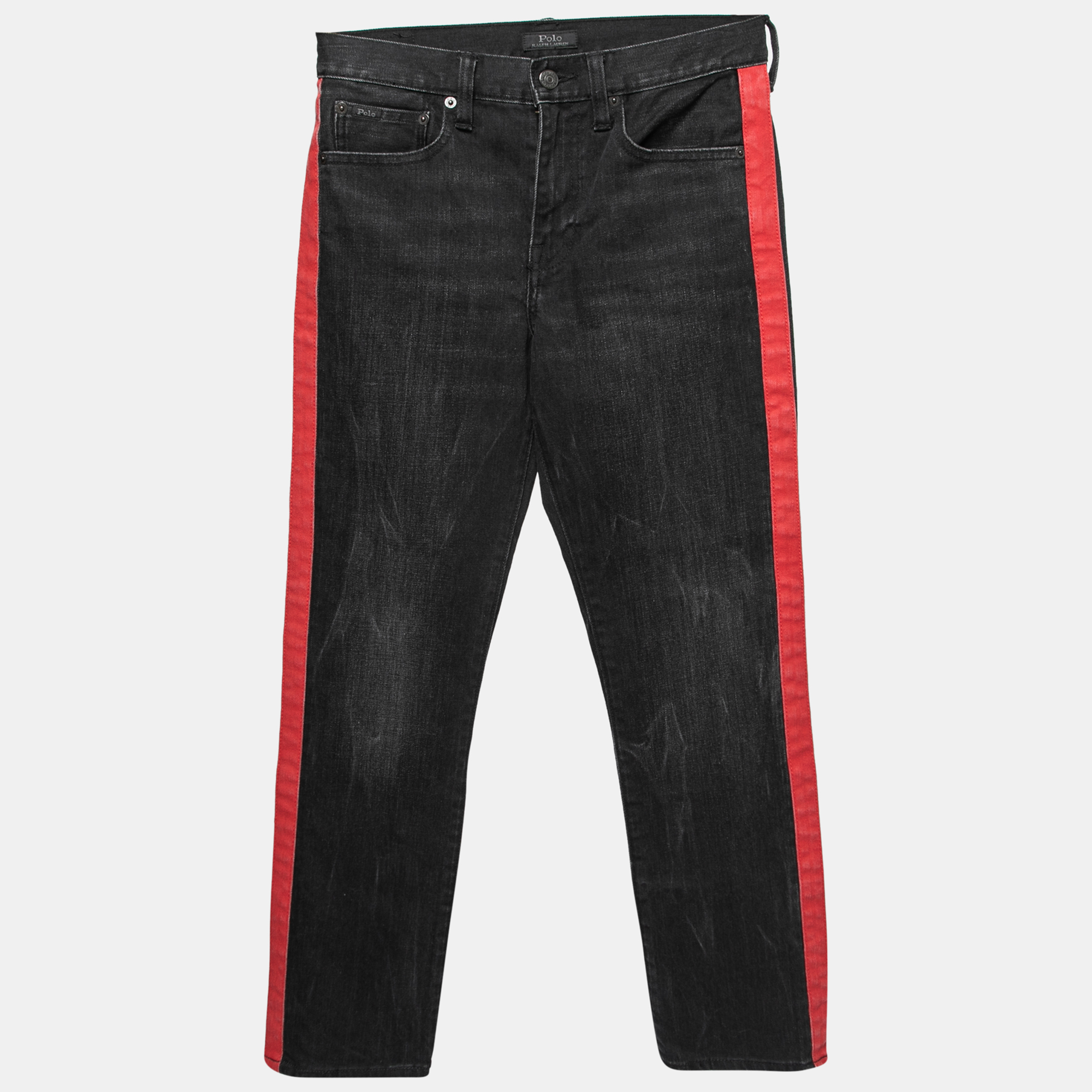 

Polo Ralph Lauren Black and Red Side Stripe Denim Jeans S