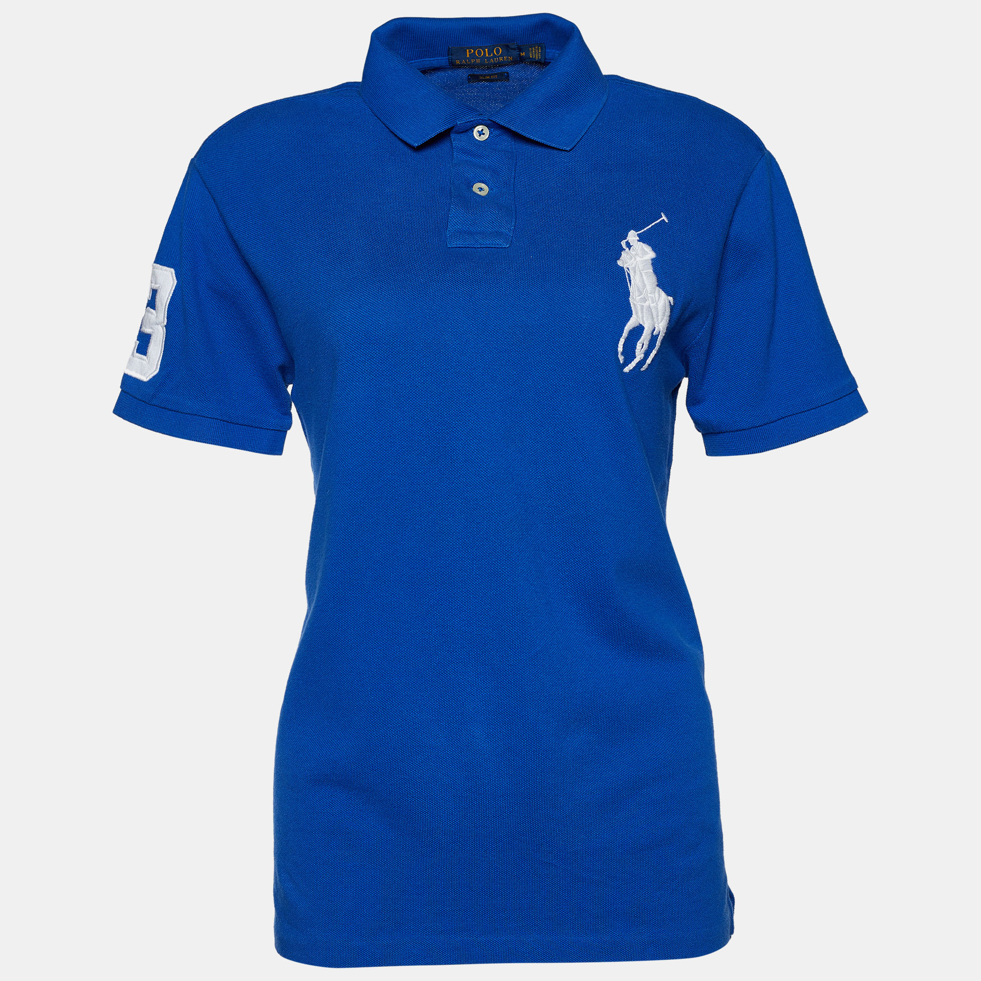 Pre-owned Polo Ralph Lauren Blue Logo Embroidered Cotton Pique Polo T-shirt M
