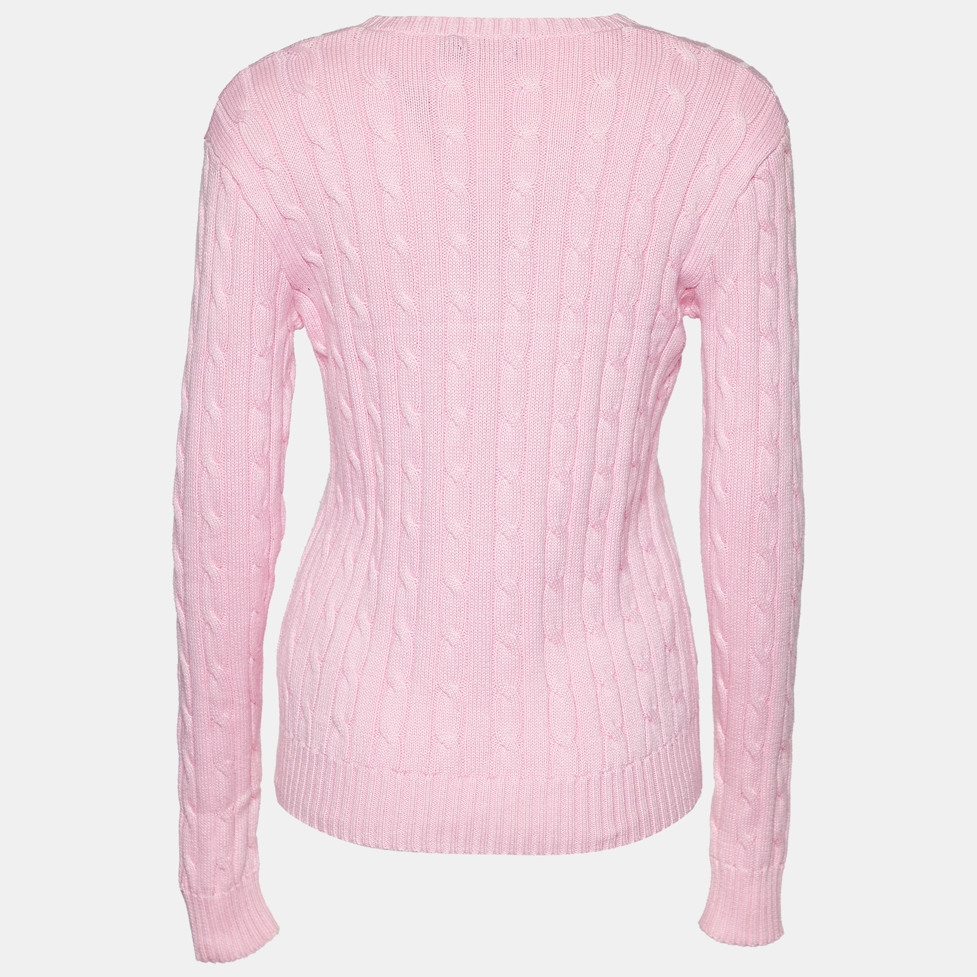 

Polo Ralph Lauren Pink Cotton Cable Knit V-neck Sweater