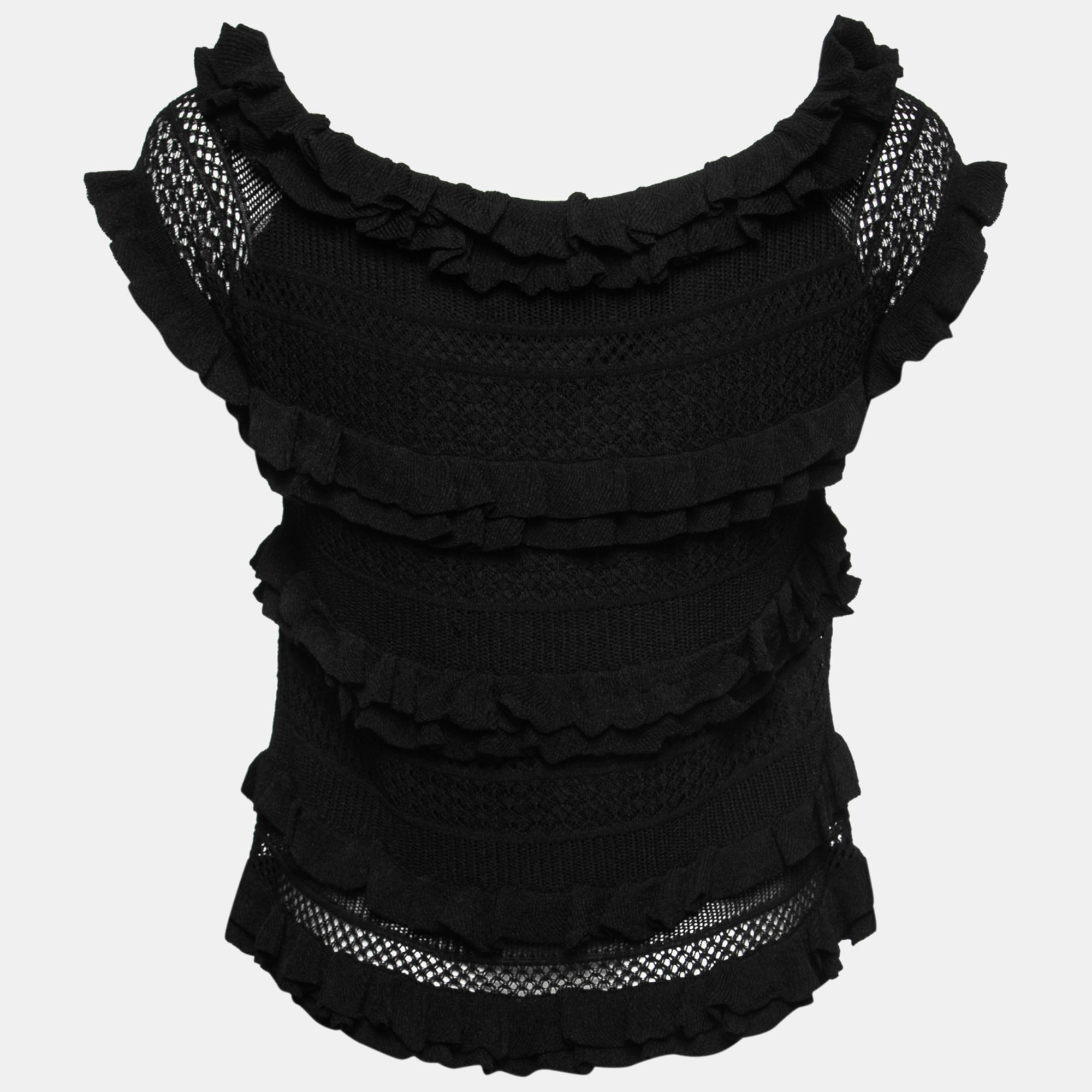 

Polo Ralph Lauren Black Crochet Knit Tiered Top