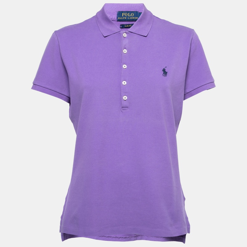 Pre-owned Polo Ralph Lauren Purple Cotton Pique Polo T-shirt L
