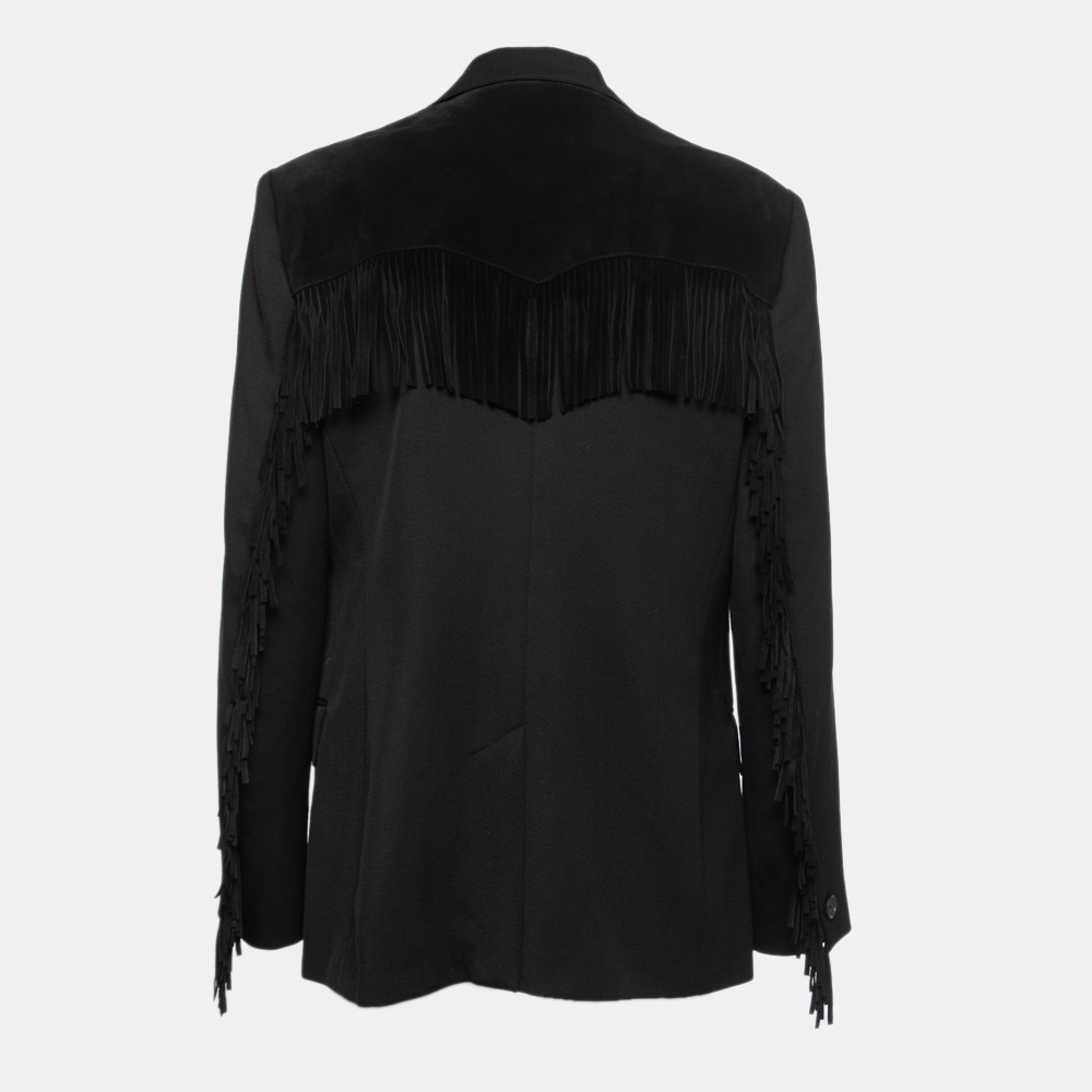 

Polo Ralph Lauren Black Crepe & Suede Fringed Single-Breasted Blazer