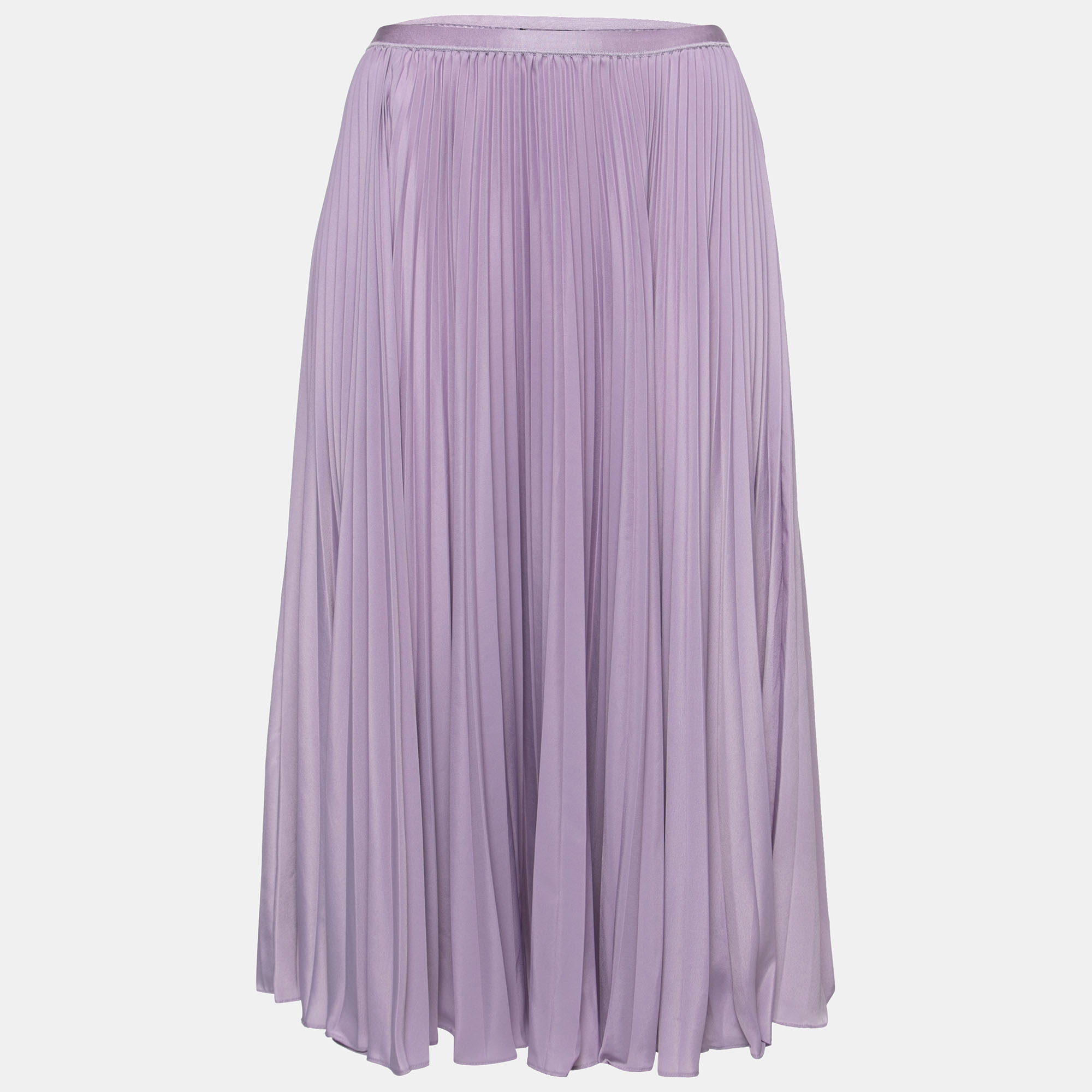 Pre-owned Polo Ralph Lauren Purple Satin Plisse Pleated Skirt L