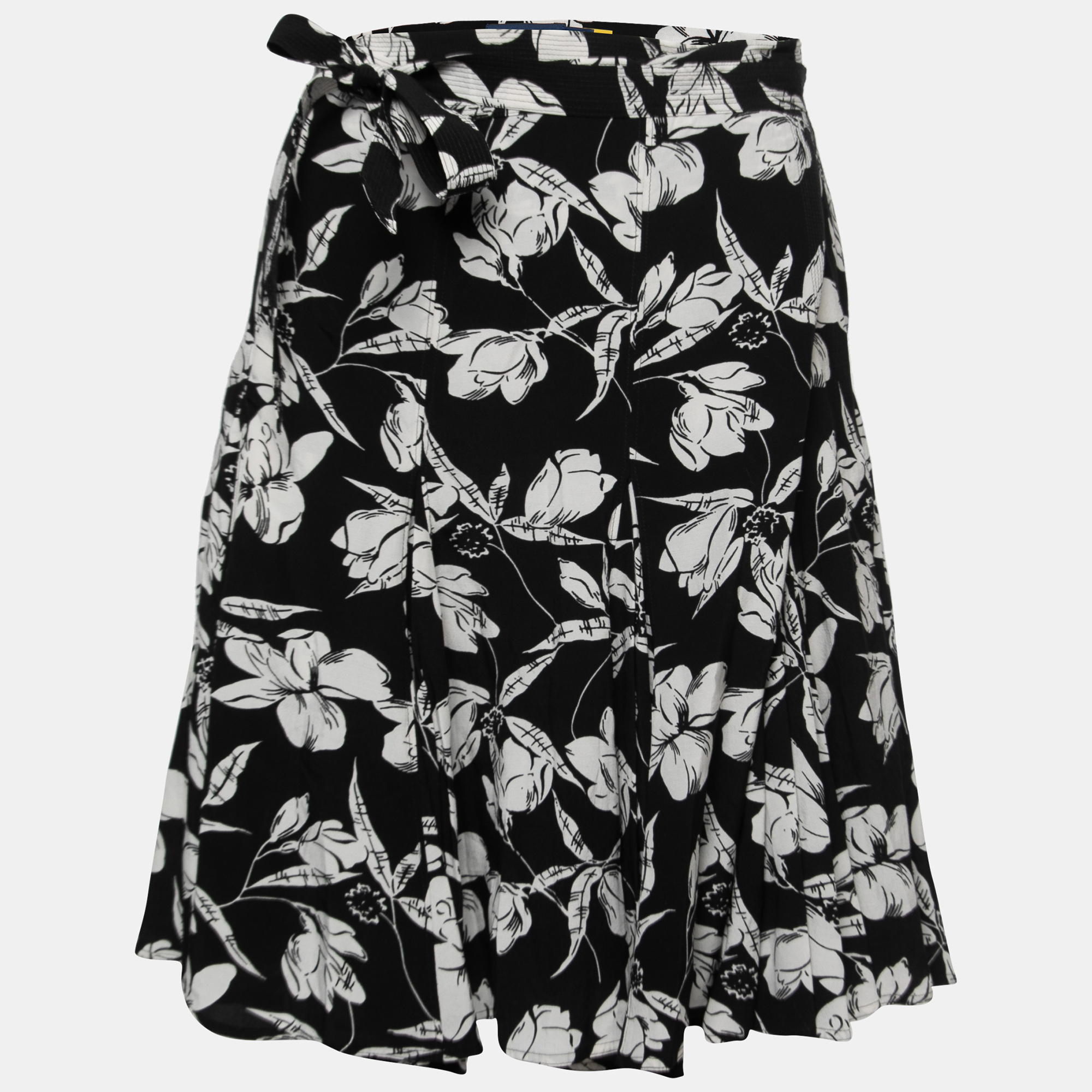 

Polo Ralph Lauren Black Floral Printed Crepe Wrap Mini Skirt