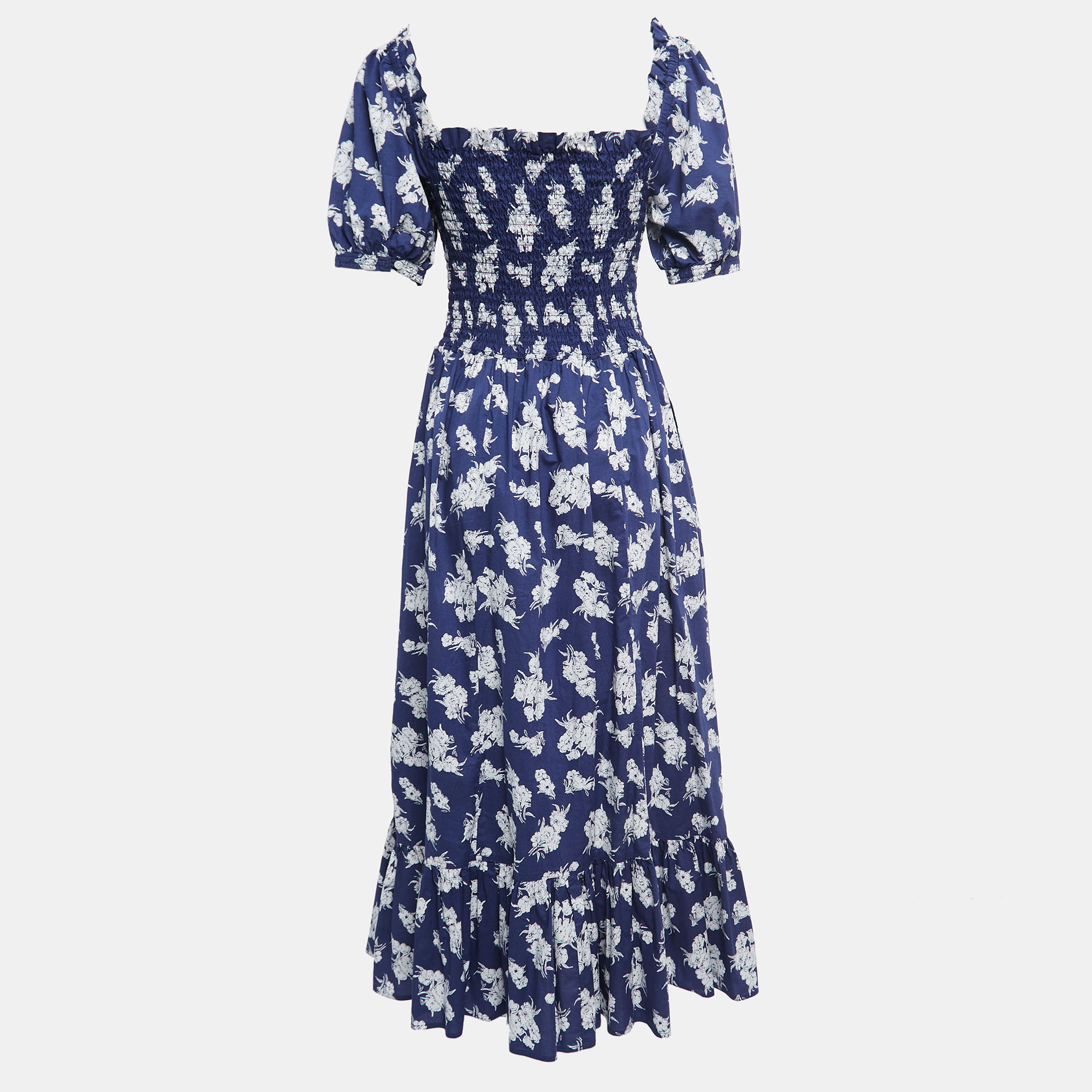 

Polo Ralph Lauren Blue Floral Printed Cotton Smocked Maxi Dress