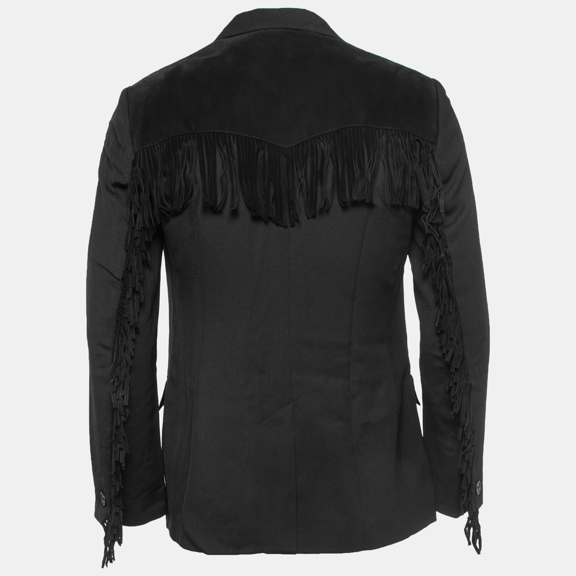 

Polo Ralph Lauren Black Wool Blend Fringed Suede Detail Blazer