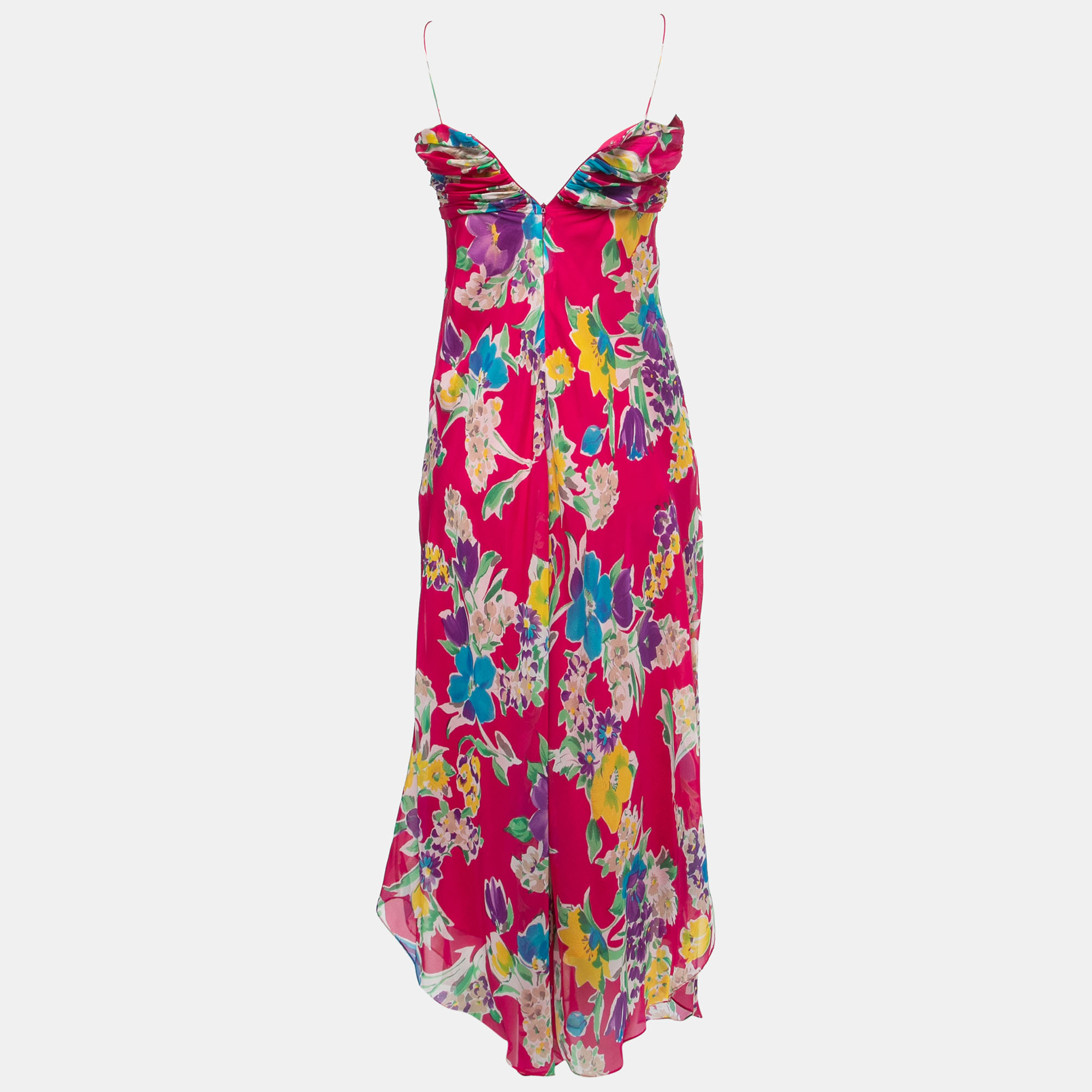 

Polo Ralph Lauren Pink Floral Silk Spaghetti Strap Midi Dress