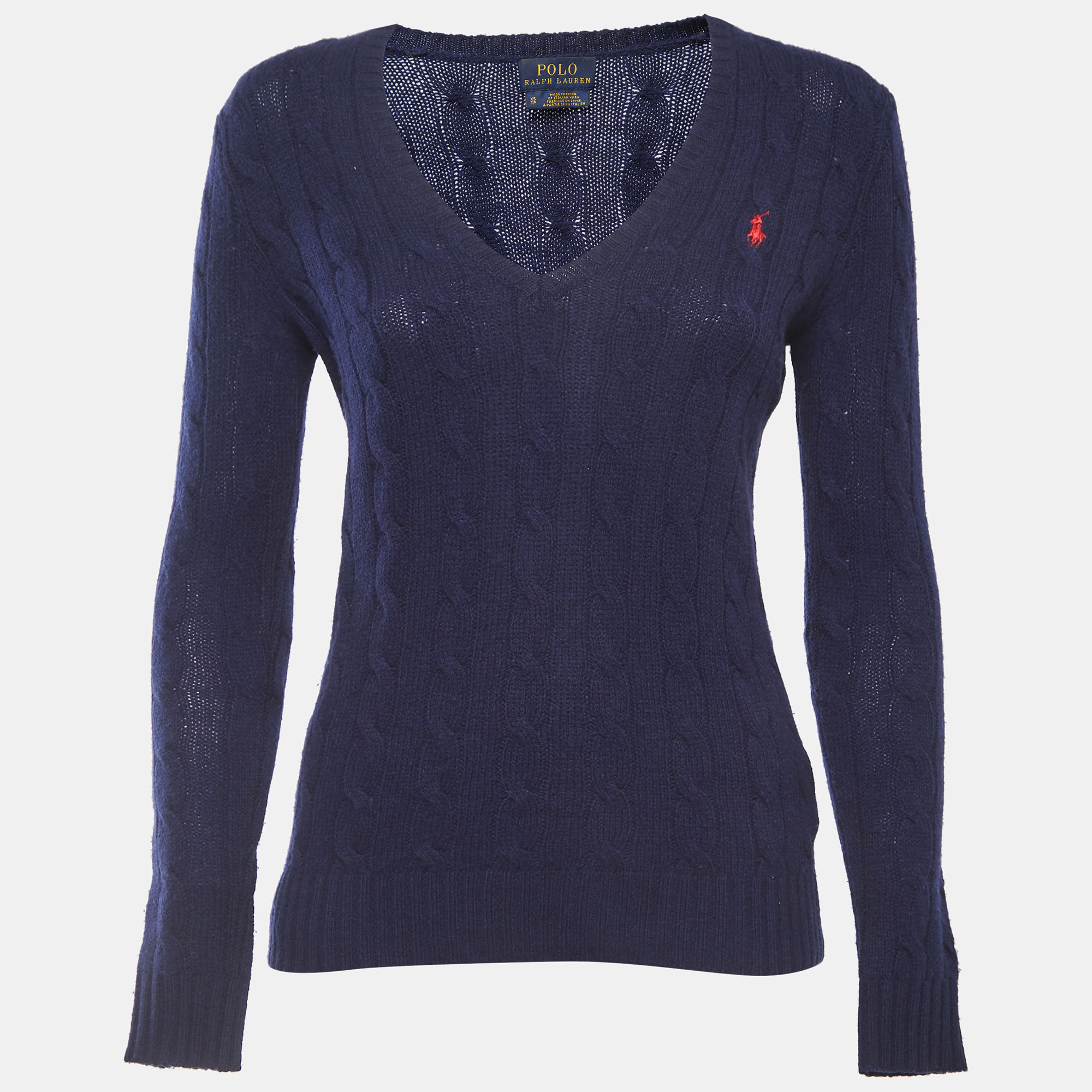 Pre-owned Polo Ralph Lauren Navy Blue Wool V-neck Sweater Xs