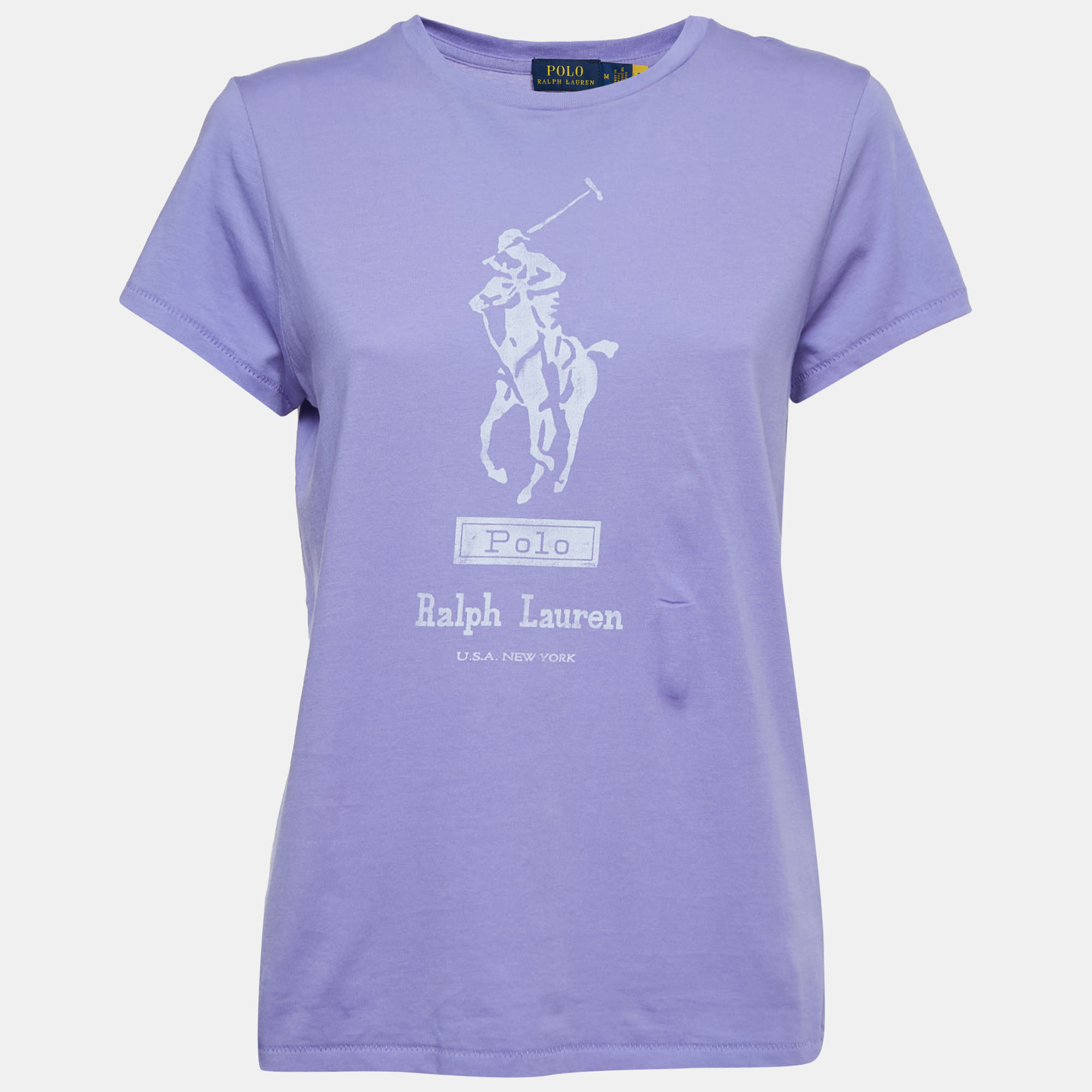 Pre-owned Polo Ralph Lauren Purple Logo Print Cotton Short Sleeve T-shirt M