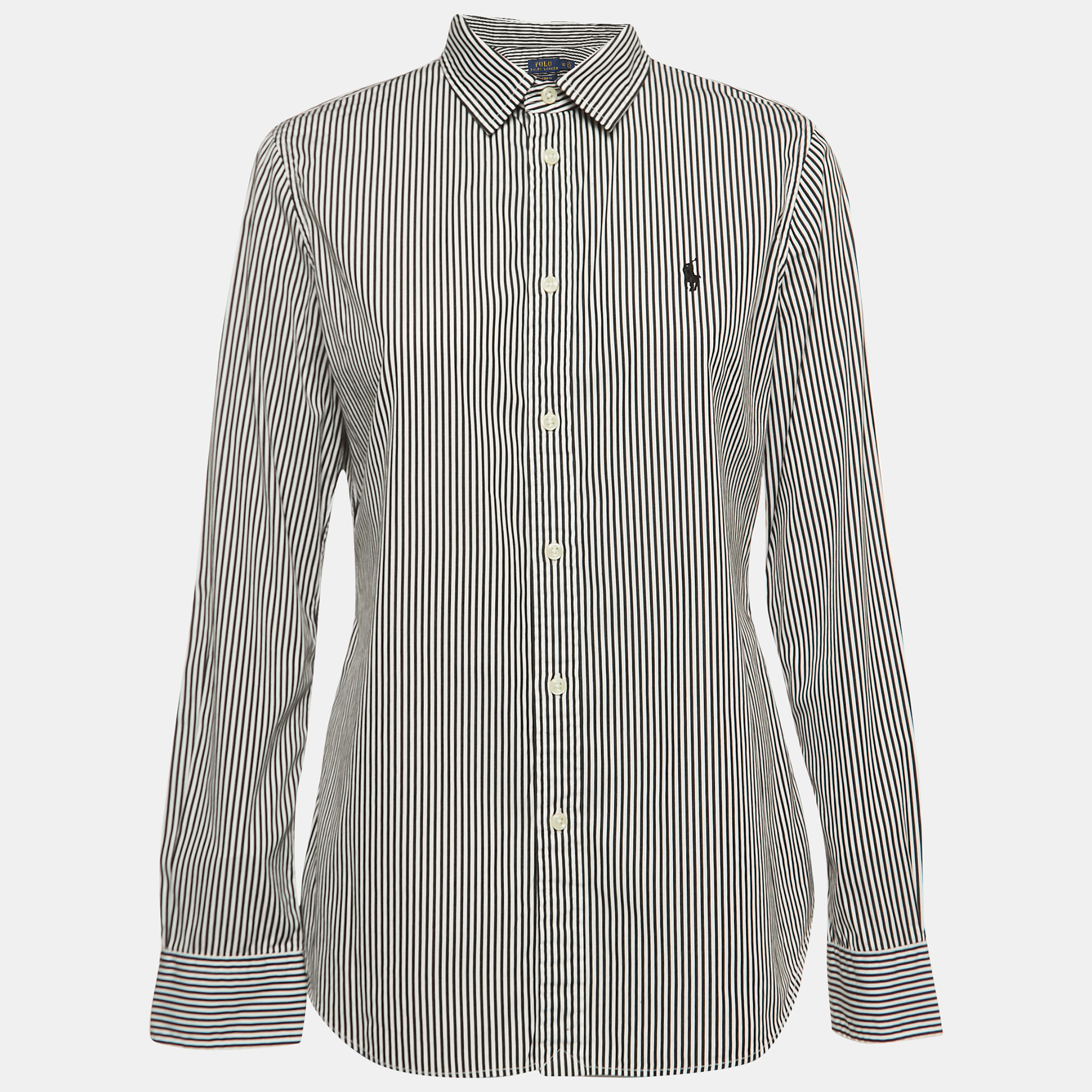 Pre-owned Polo Ralph Lauren Black Striped Cotton Button Front Shirt L