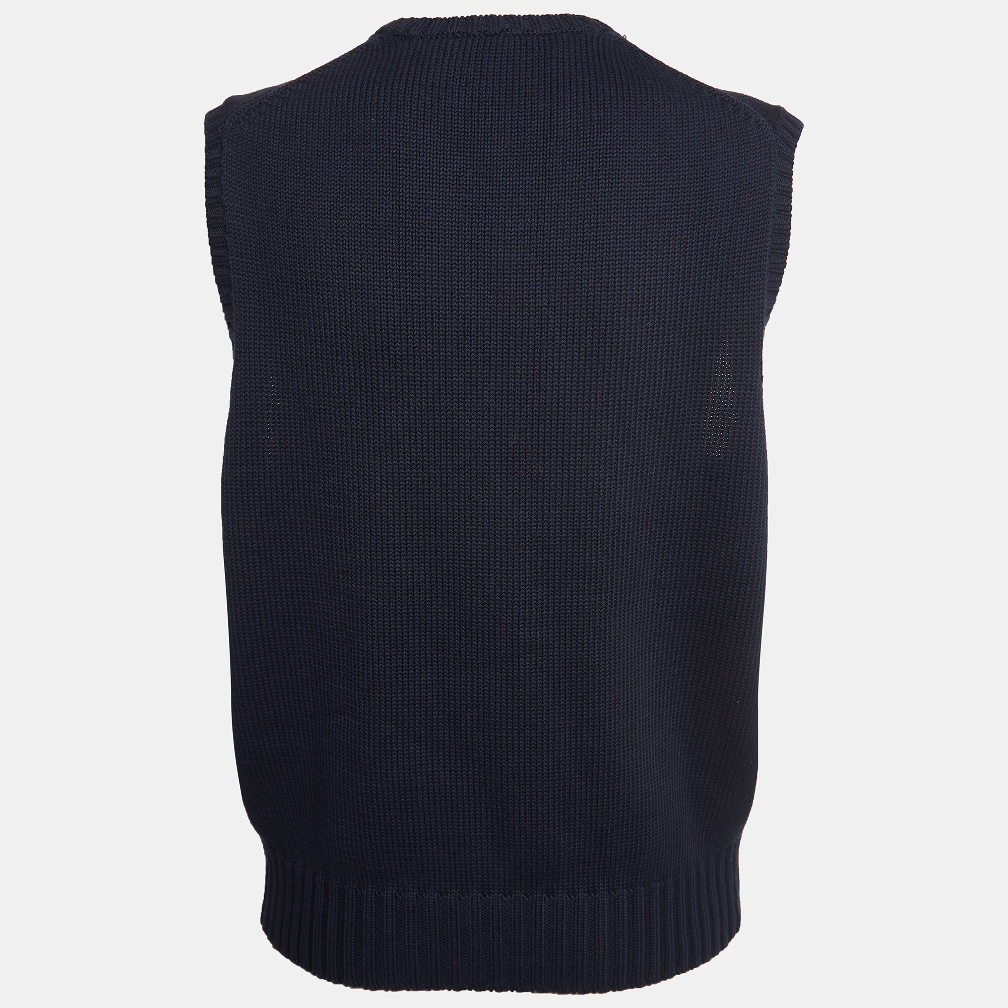 

Polo Ralph Lauren Navy Blue Logo Embroidered Cotton Knit Sleeveless Sweater