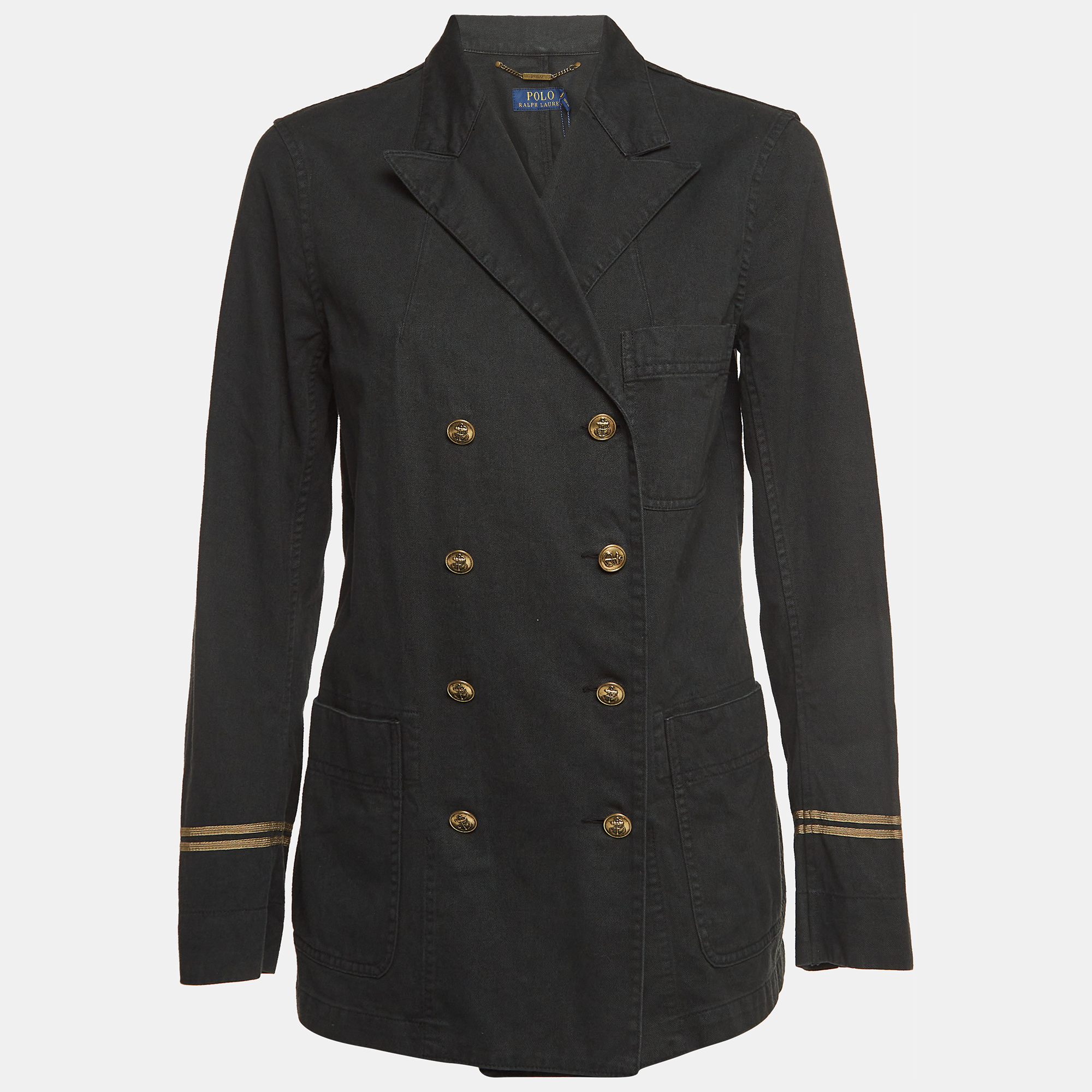 This Polo Ralph Lauren jacket offers the satisfaction of a comfortable fit and refined style. It is made of quality fabrics and designed with a double breasted front three pockets and long sleeves.