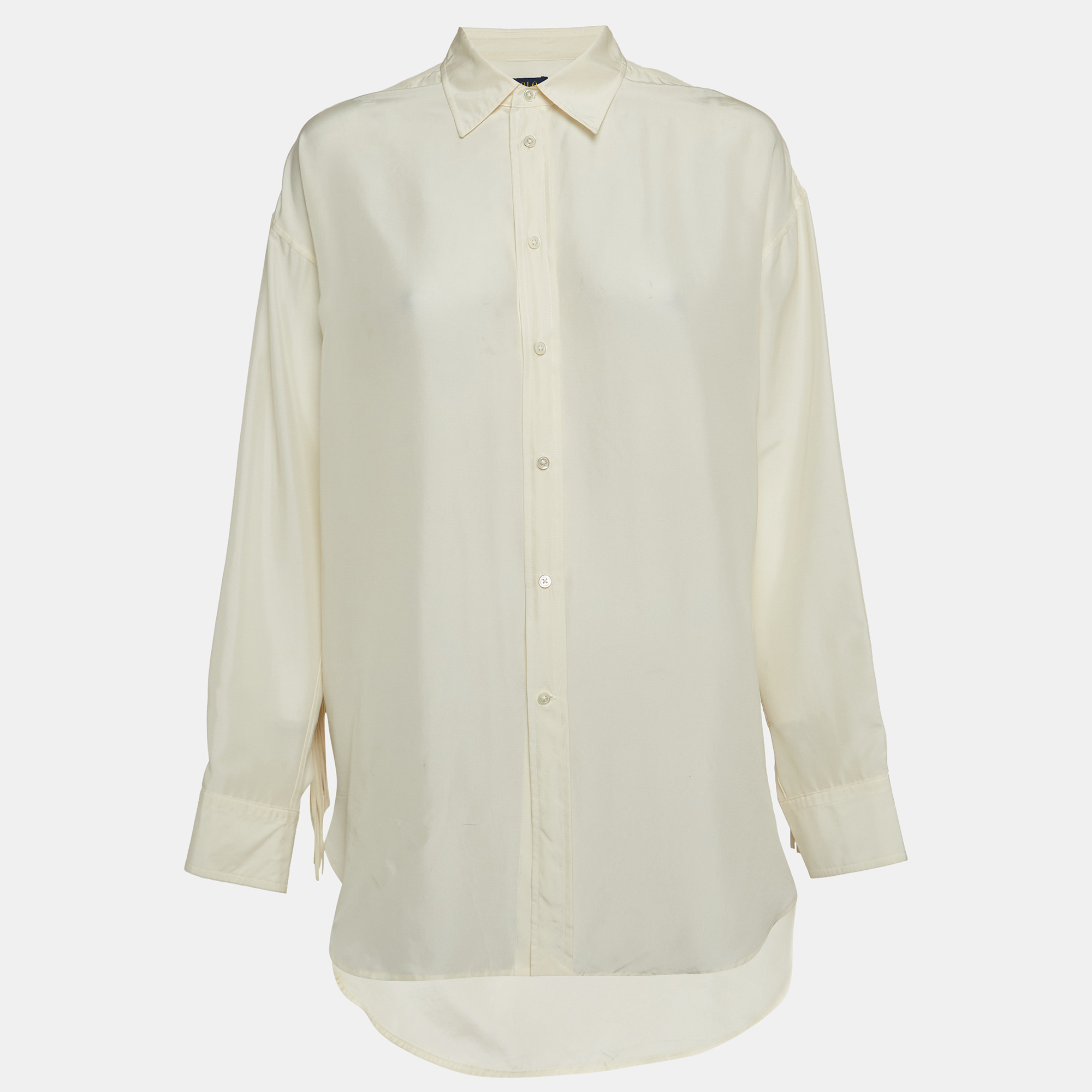 

Polo Ralph Lauren Cream Silk and Suede Fringe Shirt Oversized